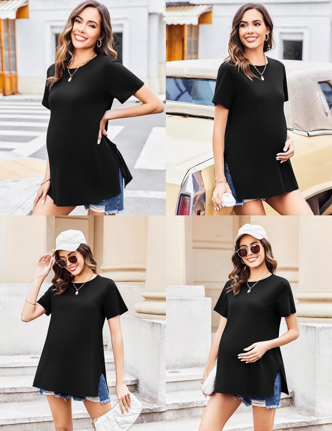 Detalle de Ekouaer 3 Pack Women’s Oversize T-Shirts – Basic Short Sleeve Loose Fit Maternity Tops (S-XXL)