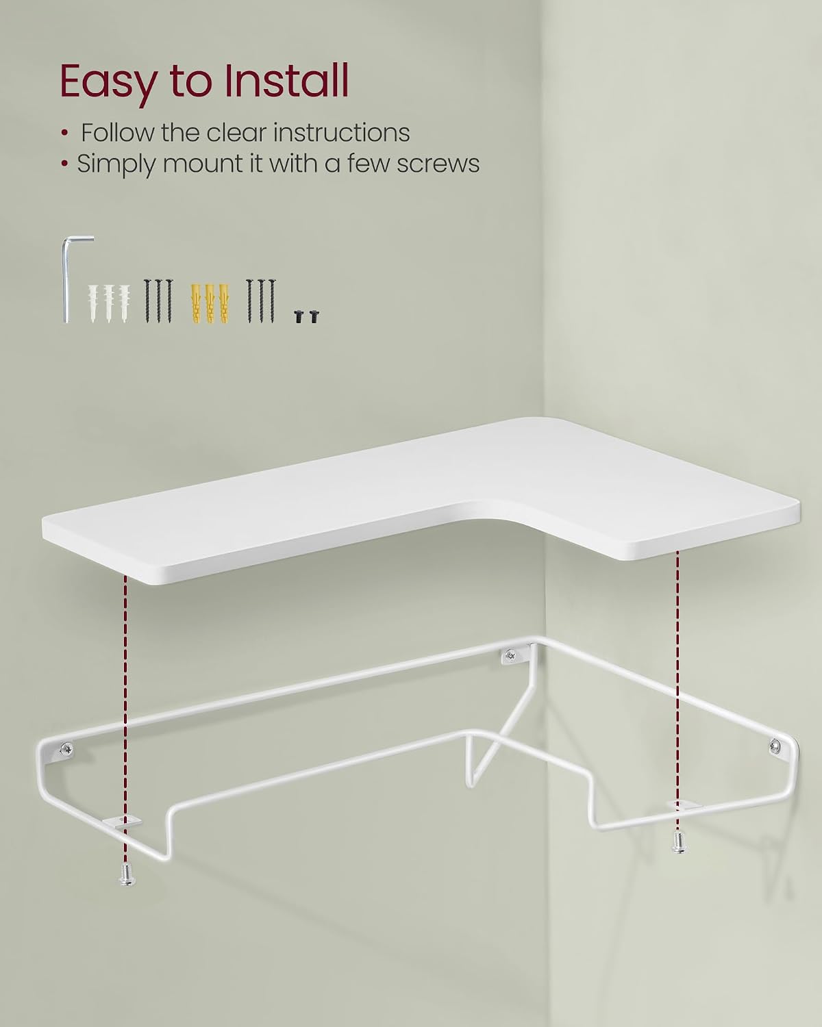 Detalle 2 de VASAGLE LLS831W14 Corner Shelves, Set of 2, L-Shaped White Floating Shelves
