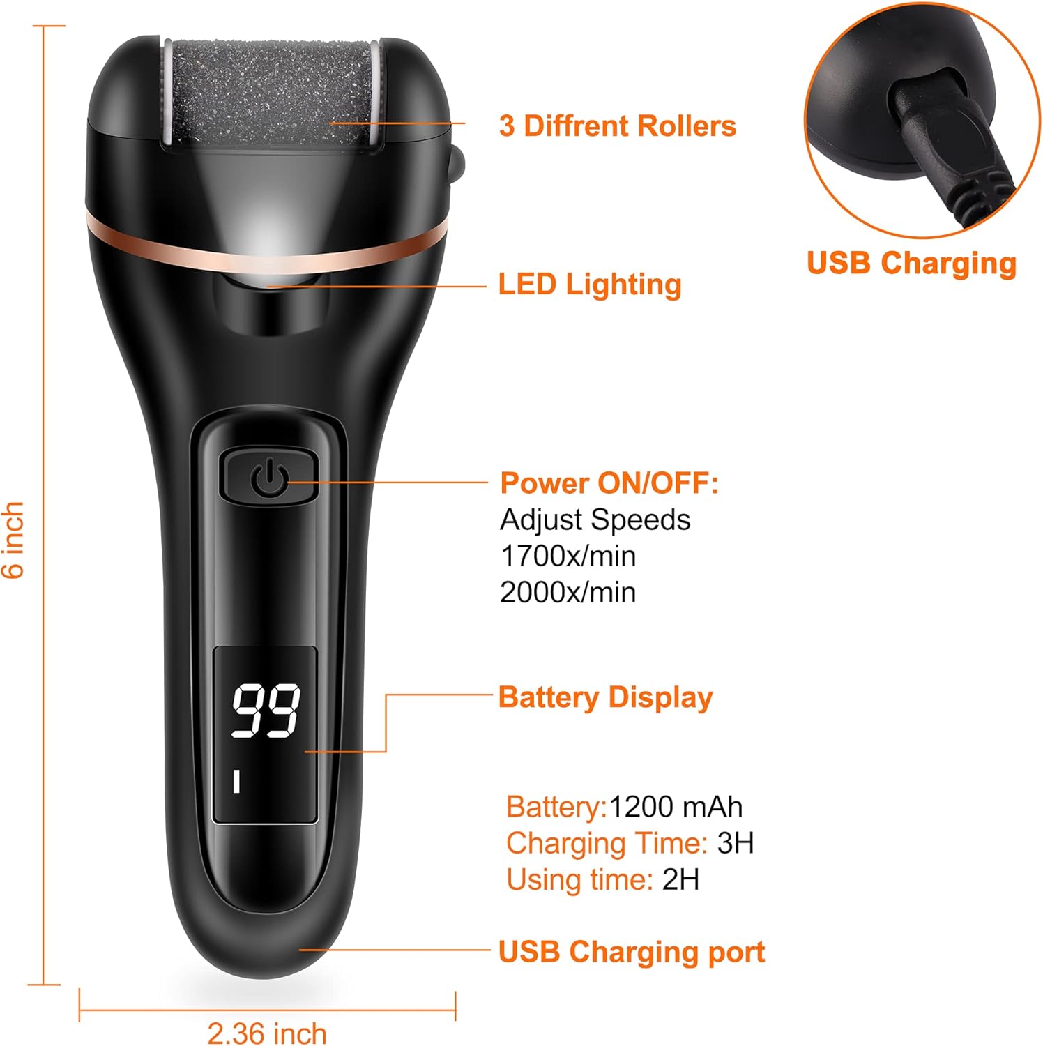 Detalle 2 de Ratukall Electric Foot File Rechargeable 1️⃣ 🦶