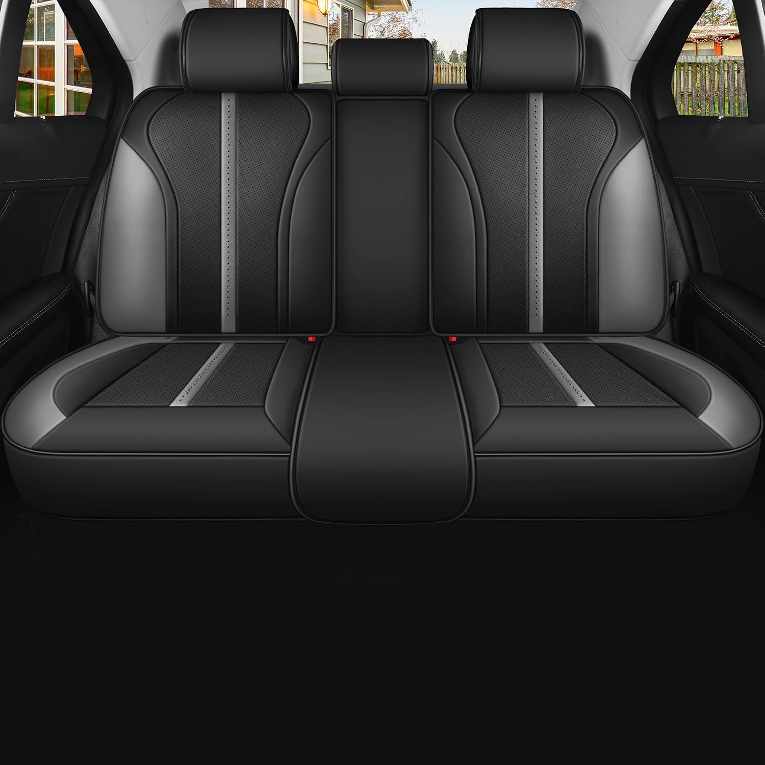 Detalle 2 de Menifomory Black and Gray Universal Leather Car Seat Cover