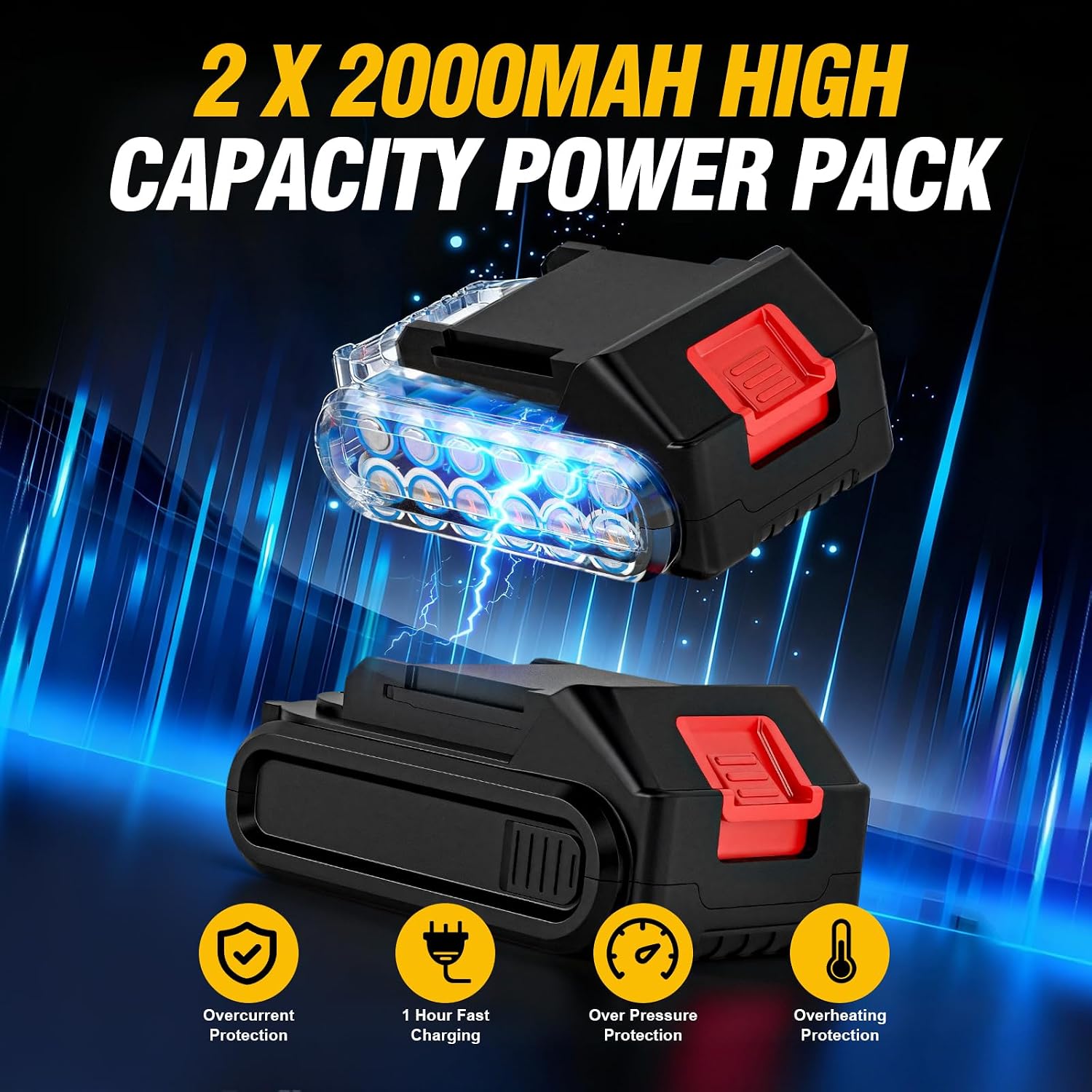 Thumbnail 2 de Brushless Cordless Hammer Drill Set — 21V with 2 Batteries, 87 Accessories and 10mm Heavy-Duty Chuck (KELNOW)