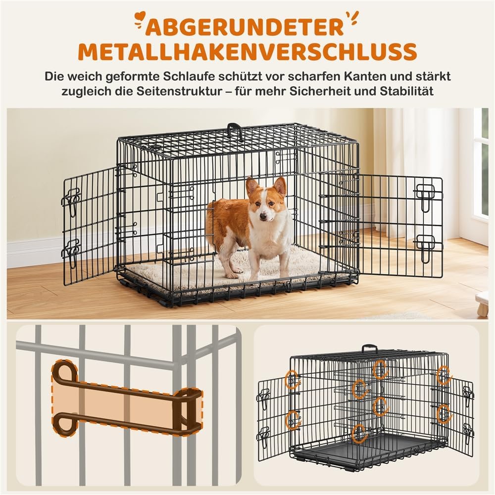 Detalle de Yaheetech faltbarer Hundekäfig 90 x 56 x 63 cm mit Trennwand, 2 Türen und ausziehbarer Bodenschale (L), Schwarz