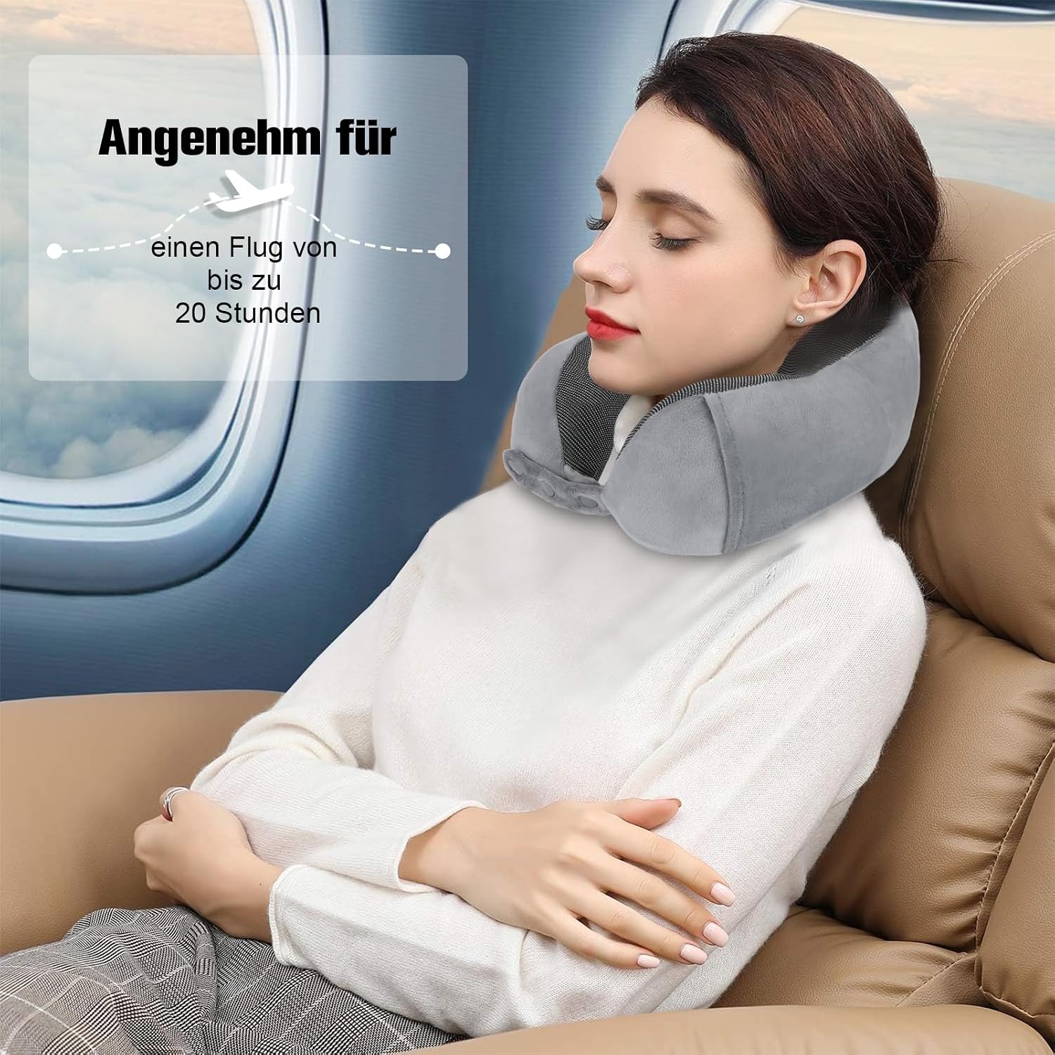 Thumbnail 6 de Cirorld Nackenkissen fürs Flugzeug: verstellbares Memory-Foam-Reisekissen mit Ohrstöpseln, Augenmaske & Tragetasche
