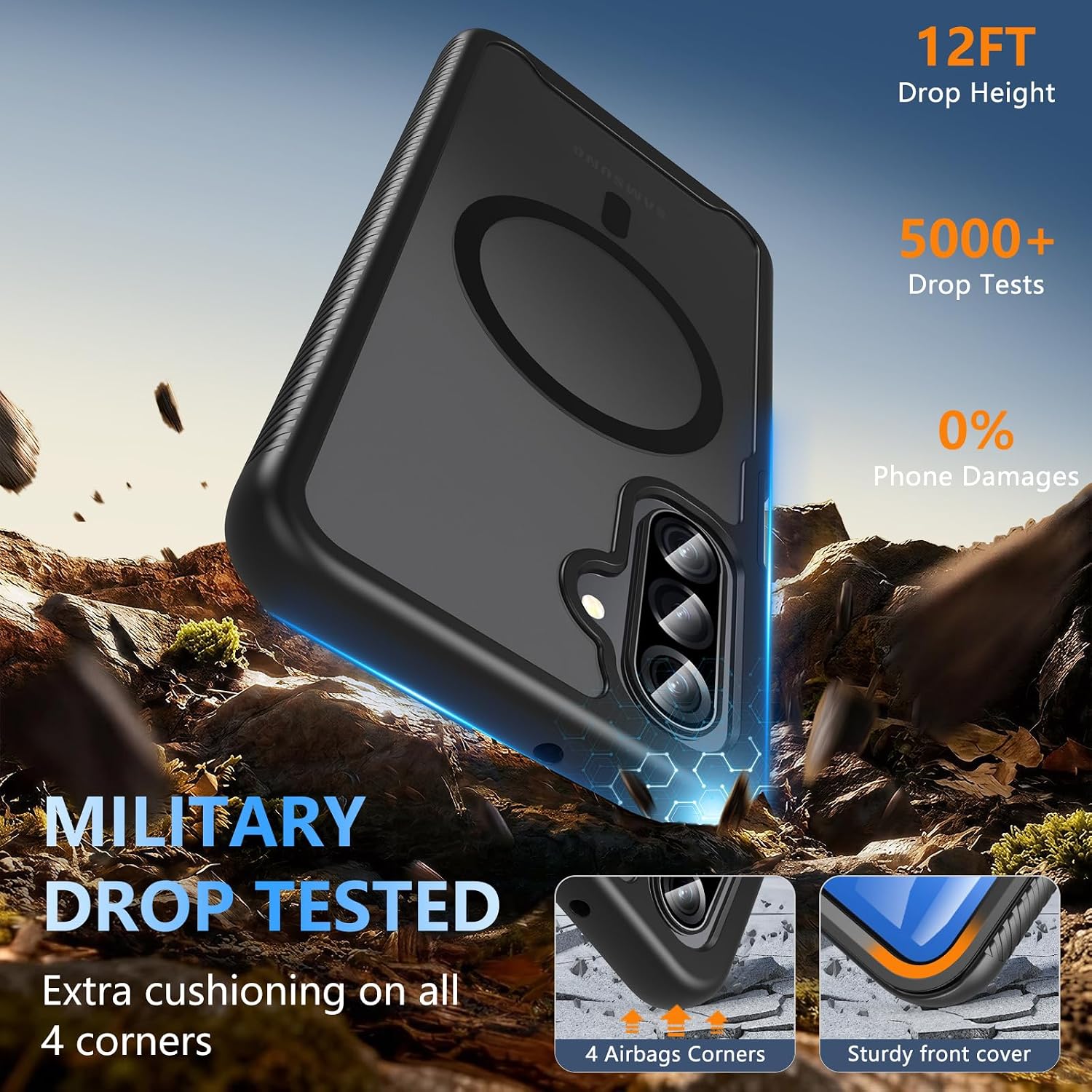 Detalle de Hensinple Galaxy A17/A16 5G Case with Built-in 9H Glass, MagSafe Compatibility, and 360° Rugged Protection