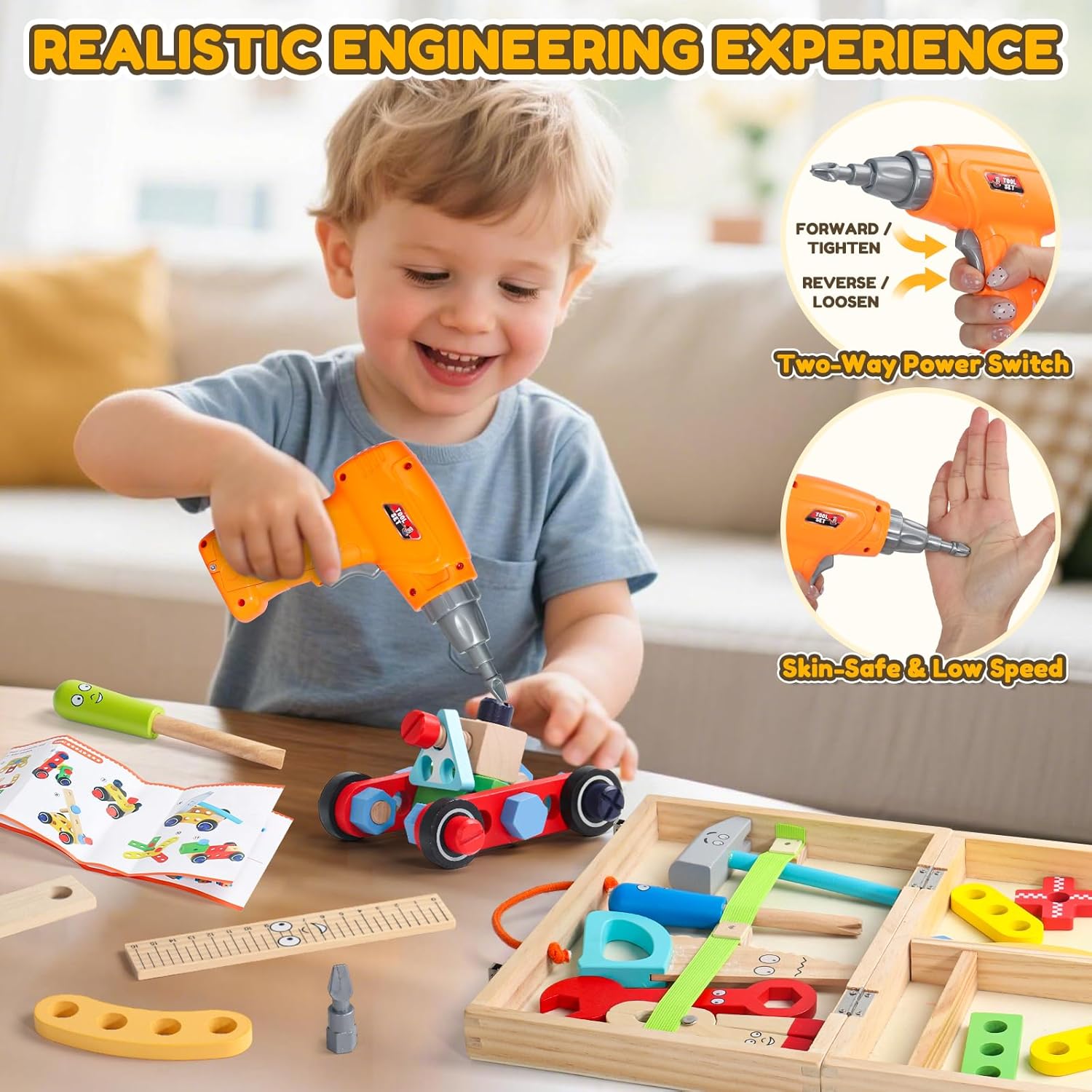 Thumbnail 1 de Werkzeugkoffer Kinder Werkzeug – Montessori Spielzeug ab 3 Jahre, 44 Teile aus Holz