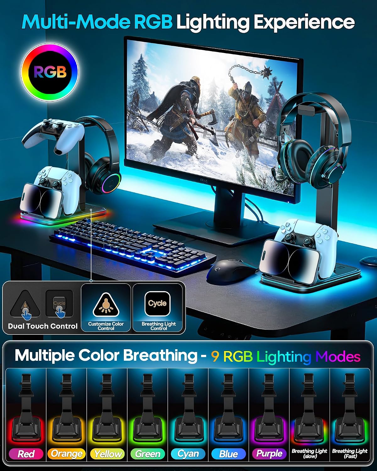 Thumbnail 6 de OIVO VGA DESIGN RGB Controller Stand with Rotatable Headset Holder and Phone Slot