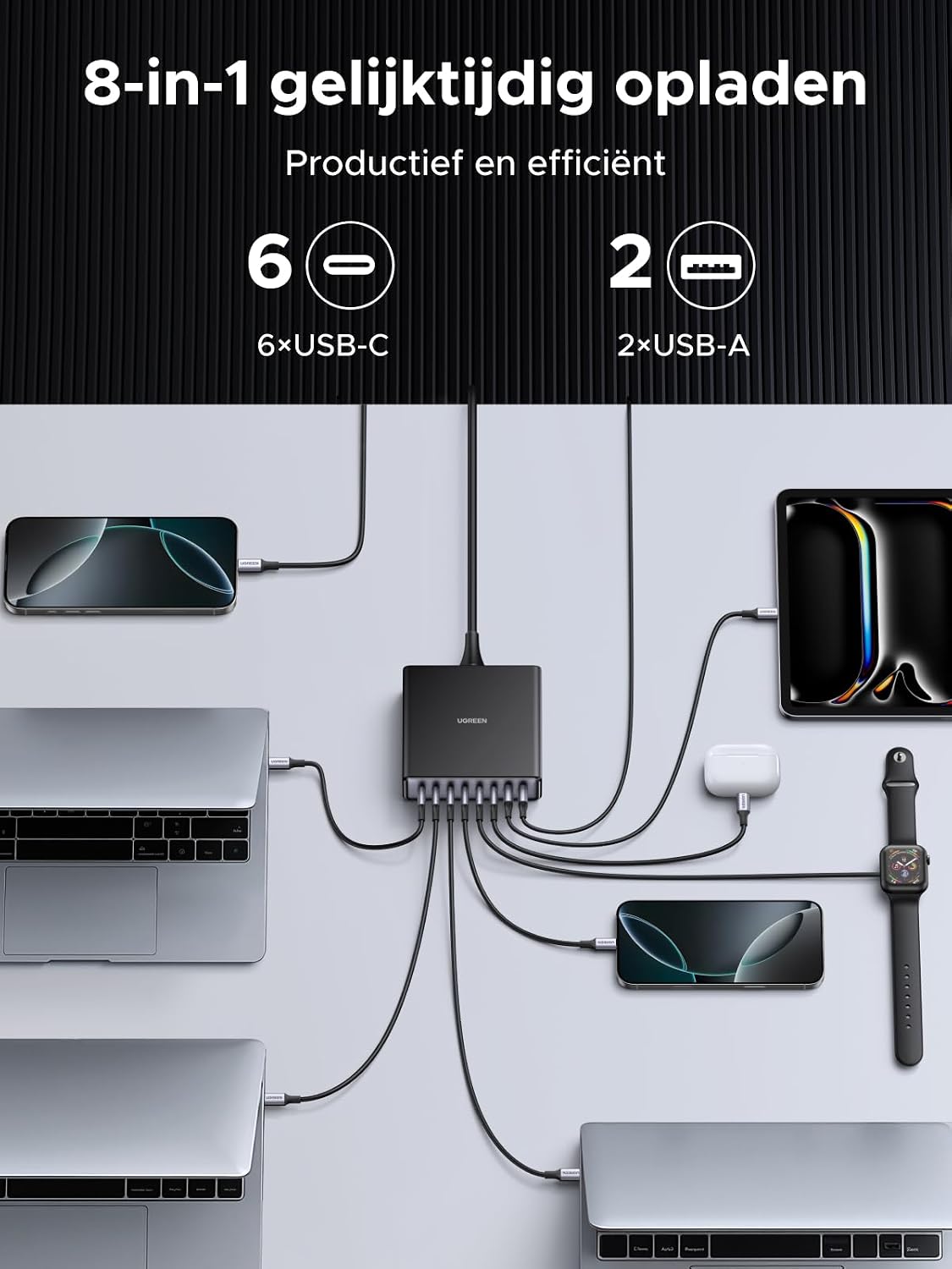 Thumbnail 3 de UGREEN 200W USB-C-bureaulader met 8 poorten en maximaal 100W per poort