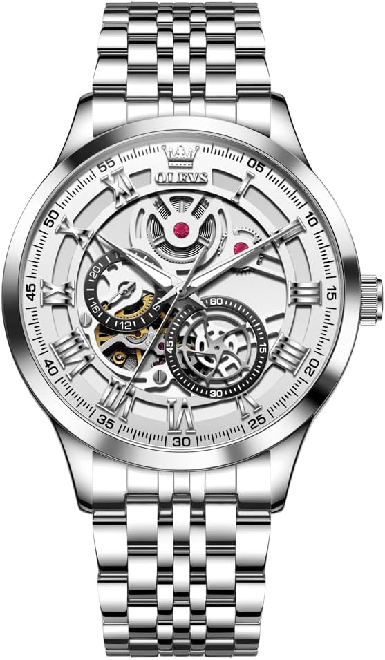 Detalle de OLEVS Uhren Herren Skeleton Automatik Edelstahl