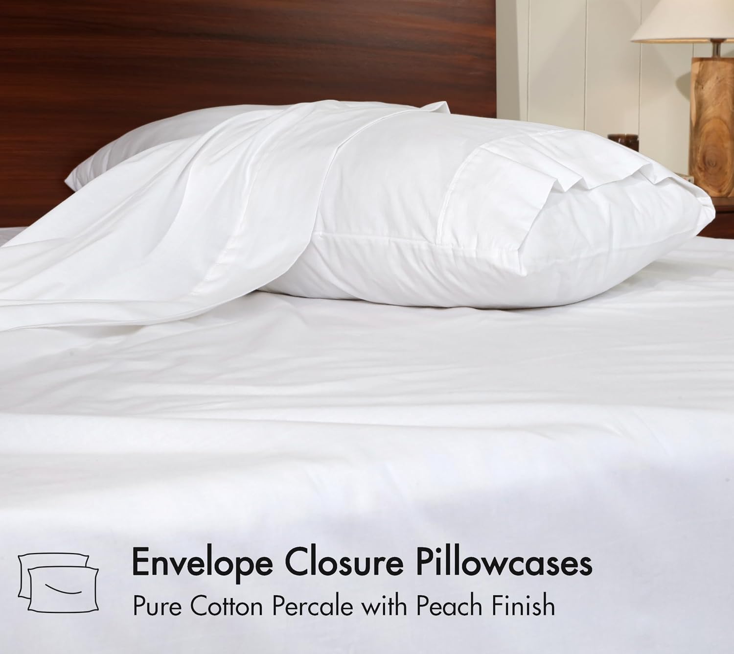Detalle de RUVANTI 100% Cotton Percale Sheets – Queen, Bright White with Peach Finish