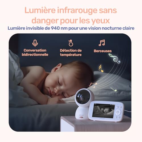 Thumbnail 6 de jeeber 1080P WiFi Babyphone Caméra Bébé – Écran IPS 4" et PTZ 360°
