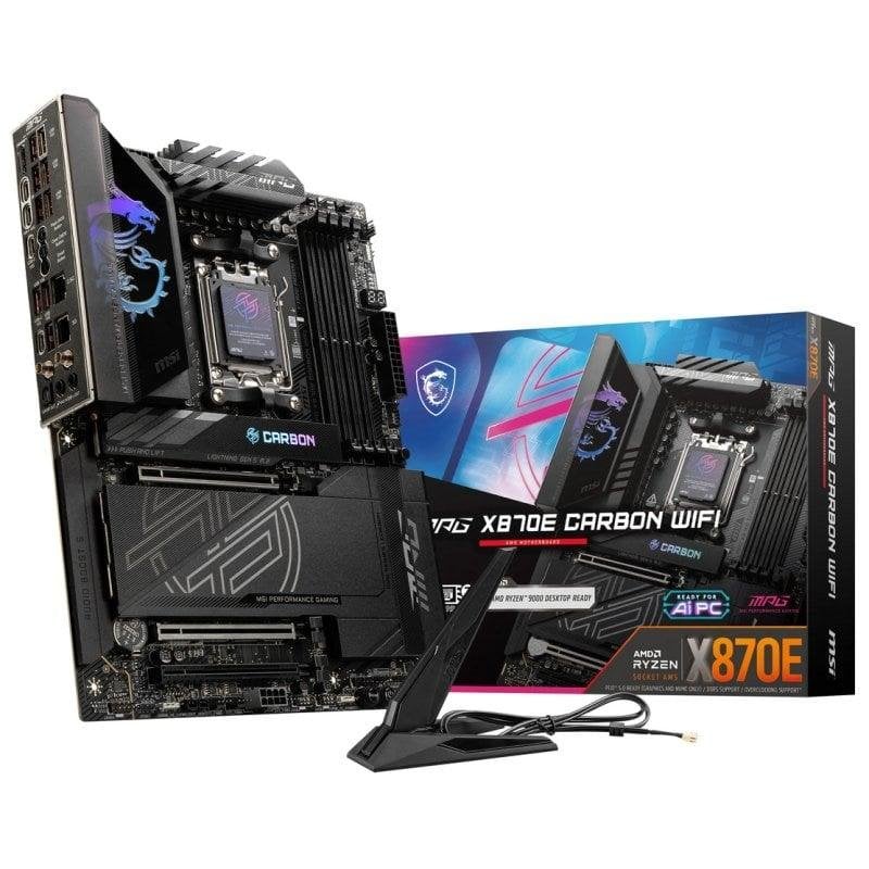 Detalle de MSI MPG X870E CARBON WIFI: placa base premium AM5 para gaming y trabajo profesional