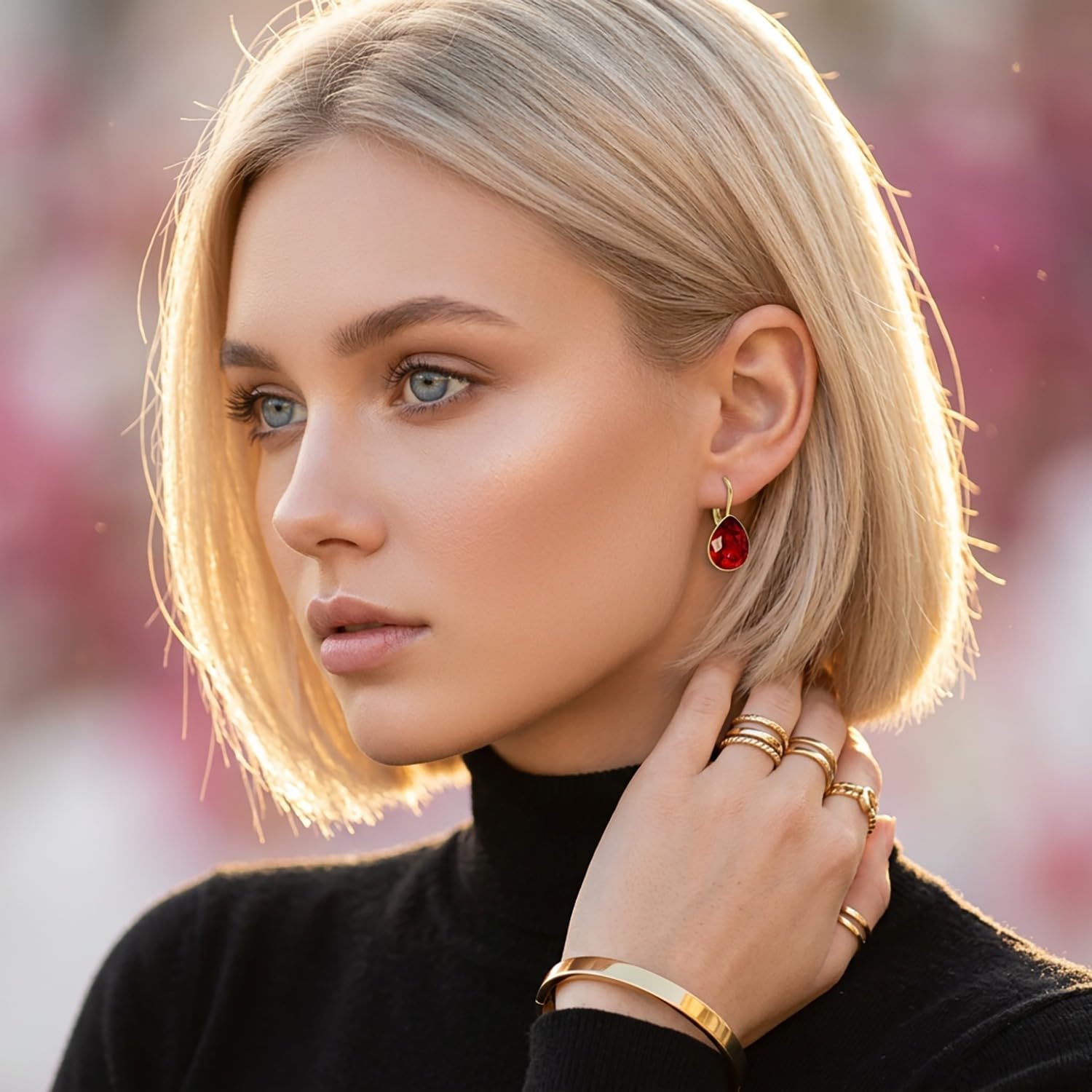 Detalle 2 de 925 Ohrringe Kristallen Gold Schlichte Ohrhänger – 26 mm lang, klappverschluss
