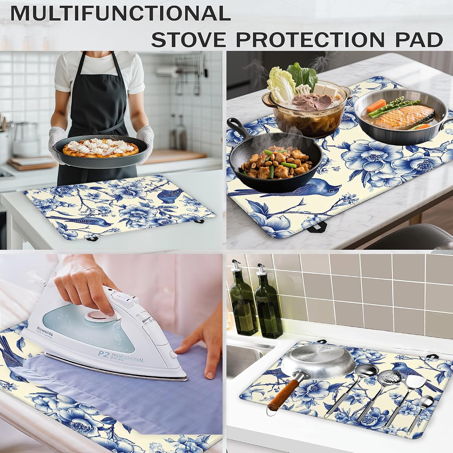 Thumbnail 6 de YIKTI Blue Bird Stove Top Cover, 28 x 20-Inch Heat-Resistant Rubber Mat
