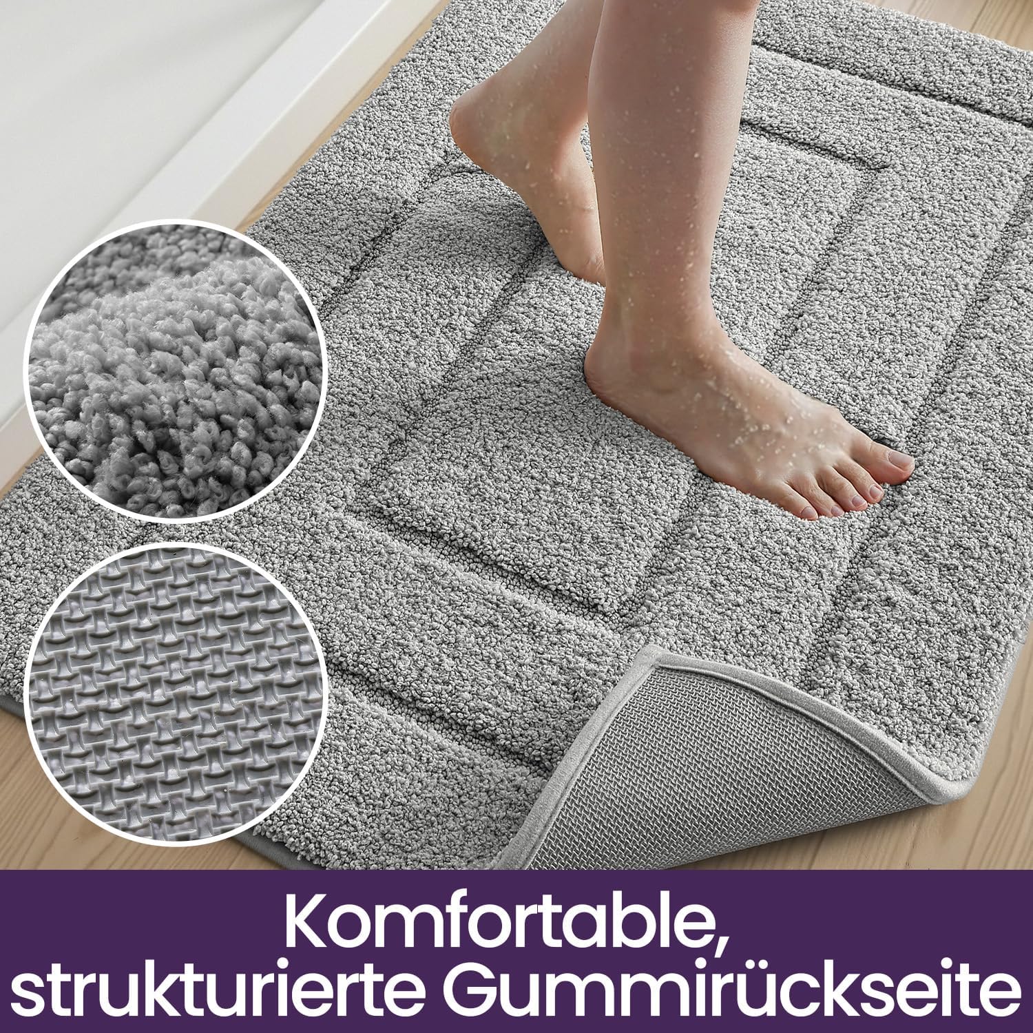 Thumbnail 5 de DEXI Badematte rutschfeste, weicher Mikrofaser Badteppich 50 × 80 cm, Hellgrau