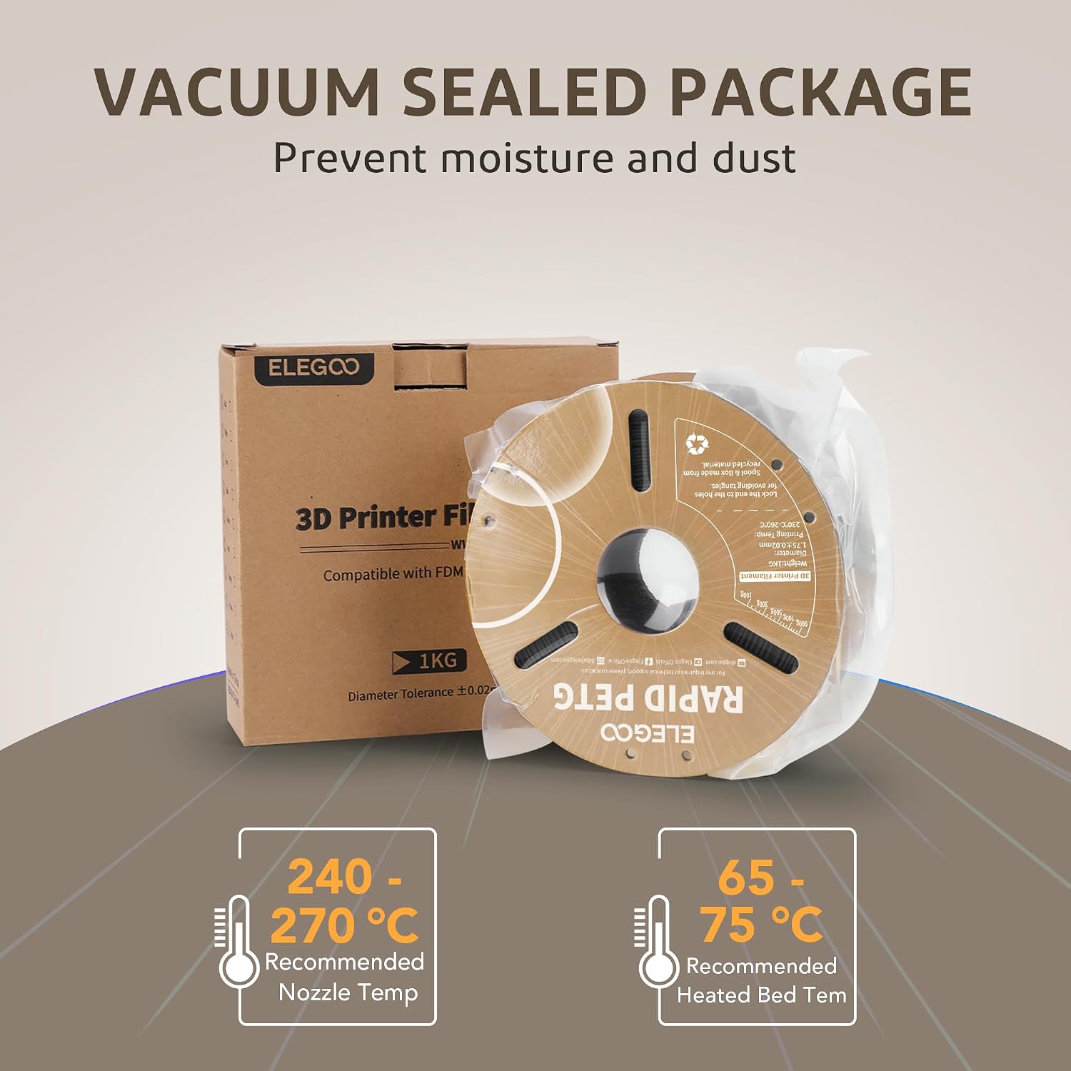 Thumbnail 5 de ELEGOO Rapid PETG Filament 1.75mm Beige & Brown (2KG) for fast FDM prints