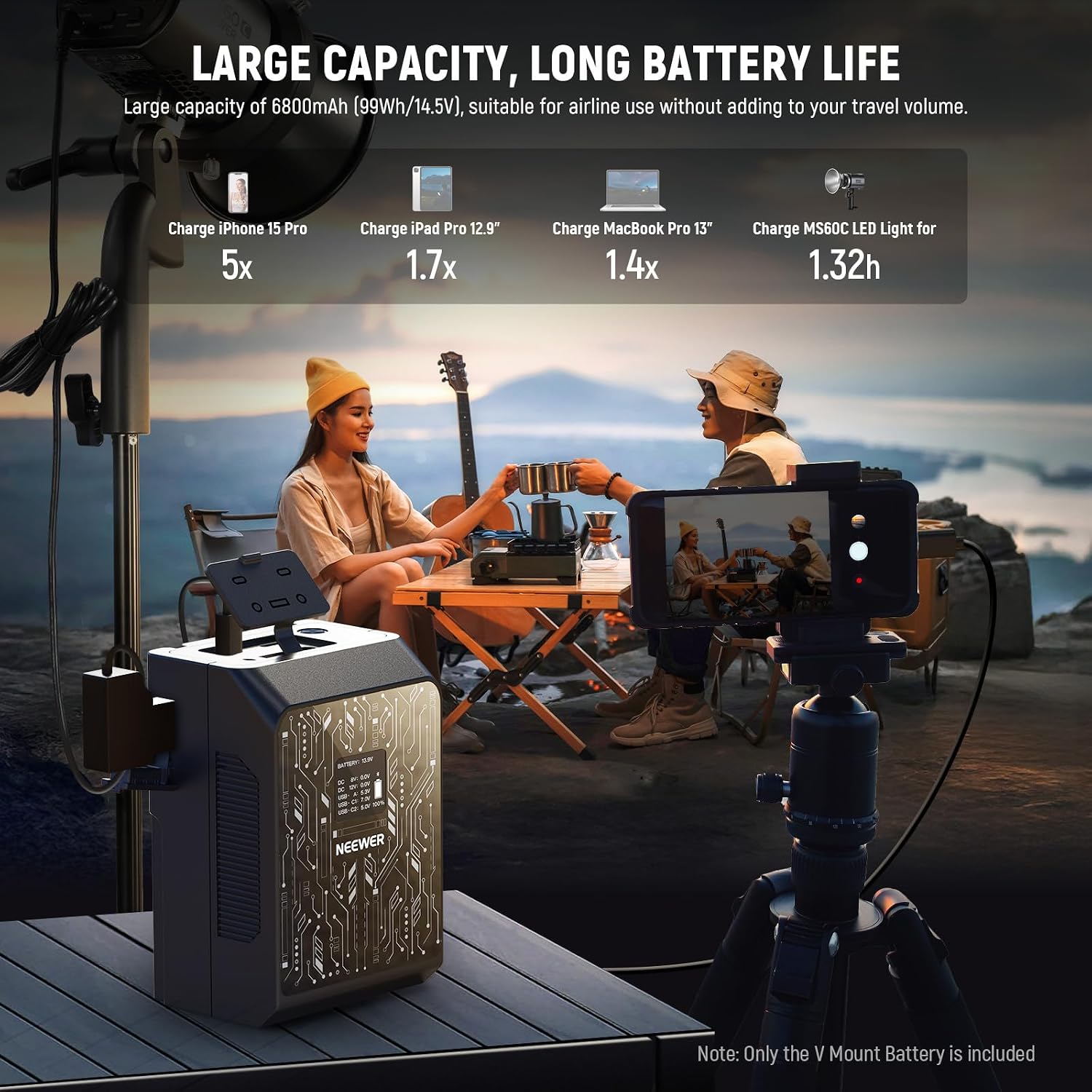 Thumbnail 4 de NEEWER PS099S: Mini V Mount Battery with Smart App Control (6800mAh, 99Wh) for BMPCC & Pro Cine Gear