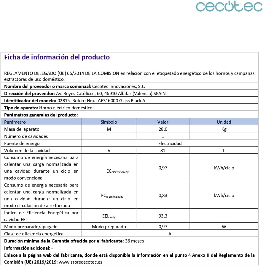 Thumbnail 16 de Cecotec Bolero Hexa AF316000 Horno Integrable 81L 11 Funciones