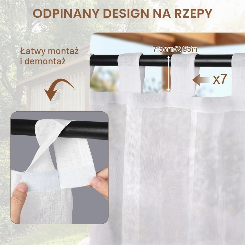 Detalle 1 de AUAUY zasłony ogrodowe 213 × 132 cm, 2 szt., białe i transparentne