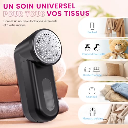 Detalle de Ziitty Rasoir anti-bouloches électrique, écran LCD, 3 vitesses, 6 lames, noir