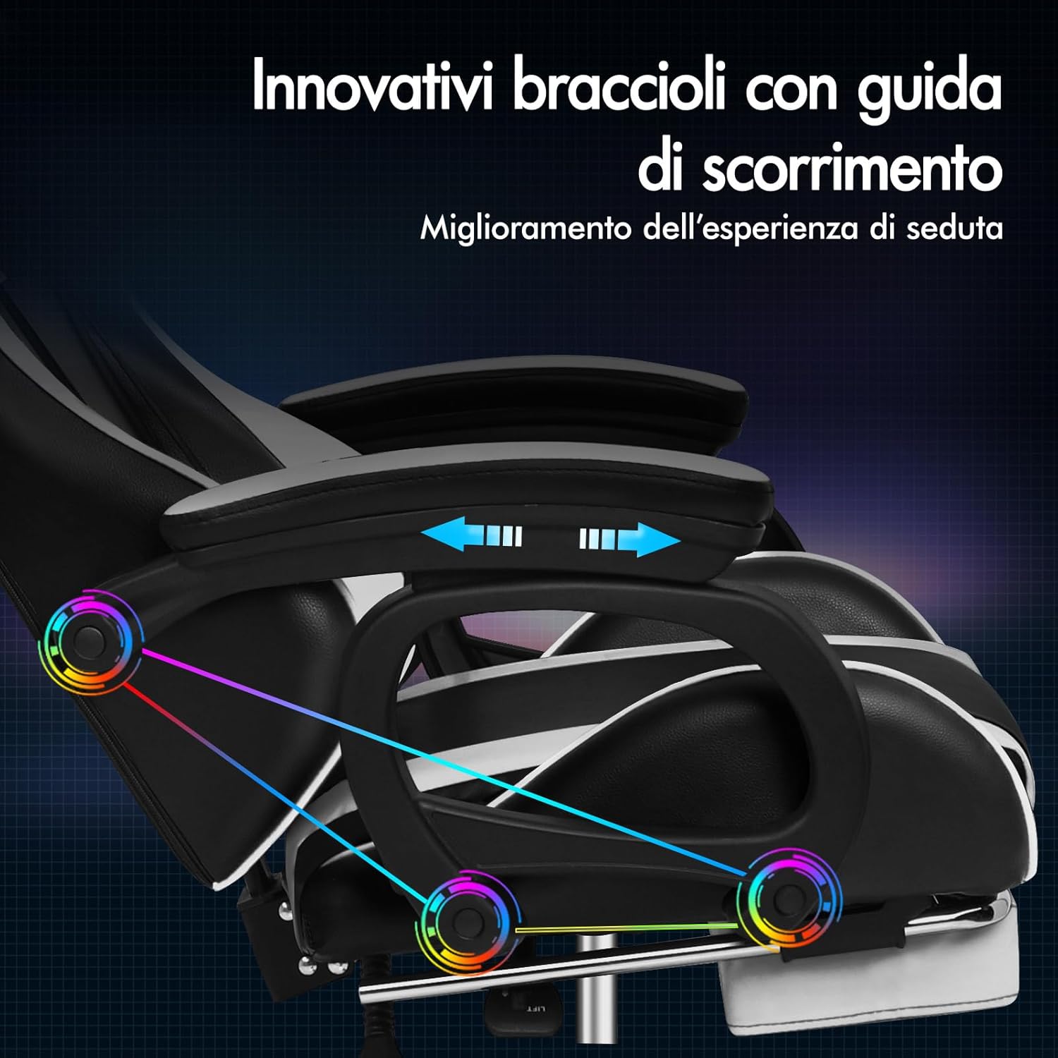 Detalle de ALFORDSON Sedia da Gaming Massaggiante con Poggiapiedi Telescopico e Supporto Lombare – Ergonomica, Bianca