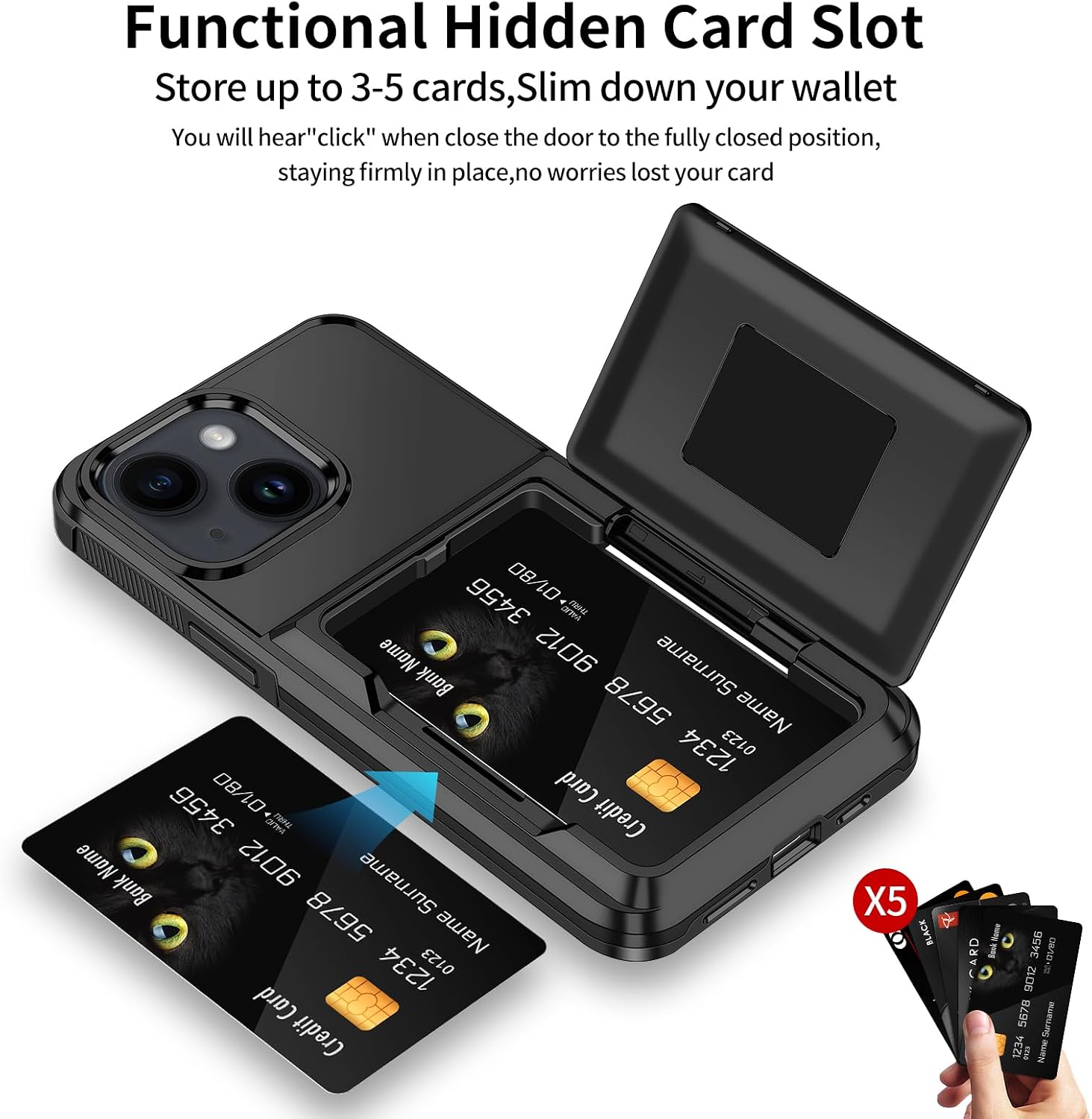 Detalle de Aolcev iPhone 14 Case with Card Holder — Heavy Duty, Dual-Layer Protection with Slim Wallet (Max 4 Cards)