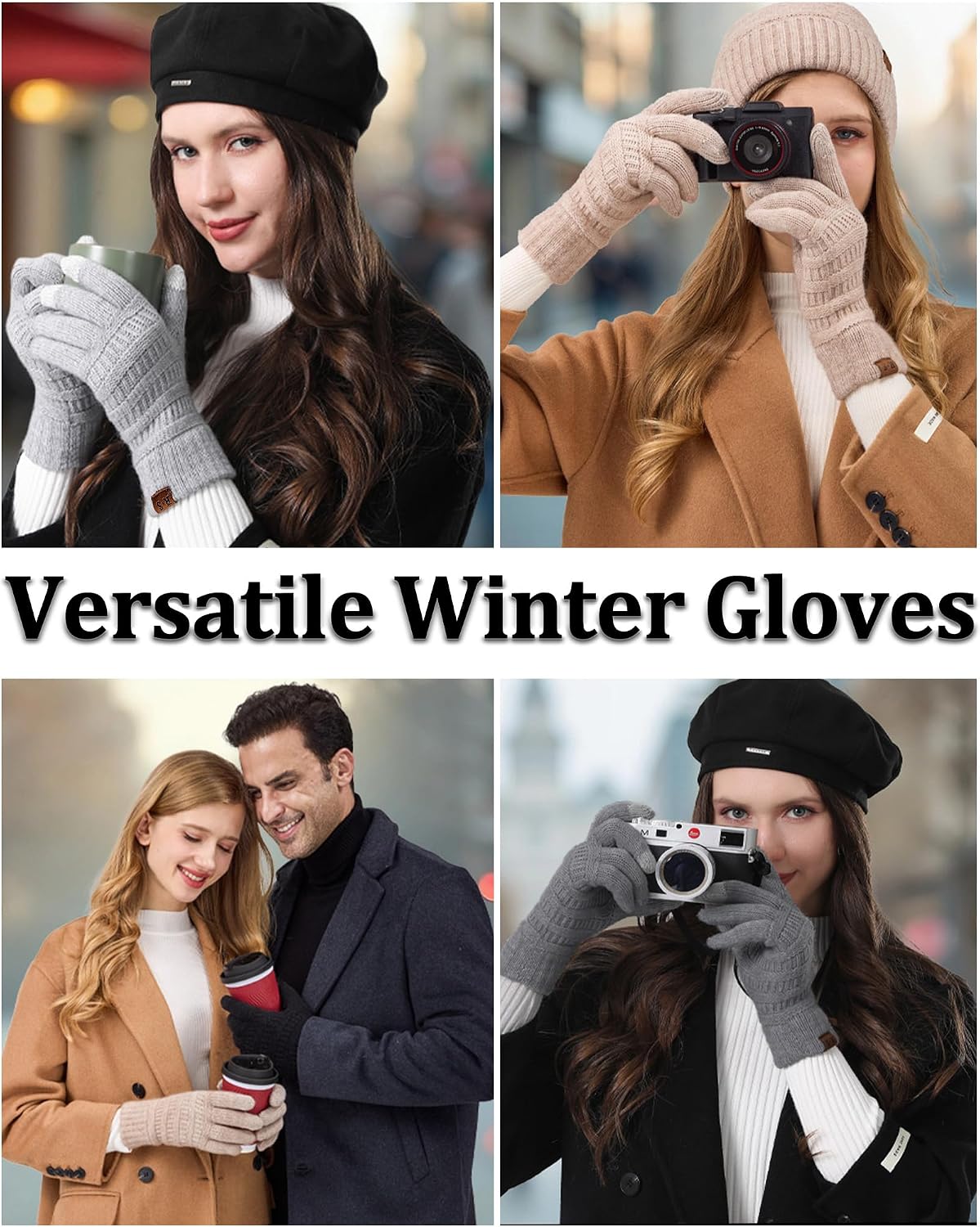 Detalle 2 de REACH STAR Women's Winter Gloves, 2 Pairs, Touchscreen Knit with Thermal Lining