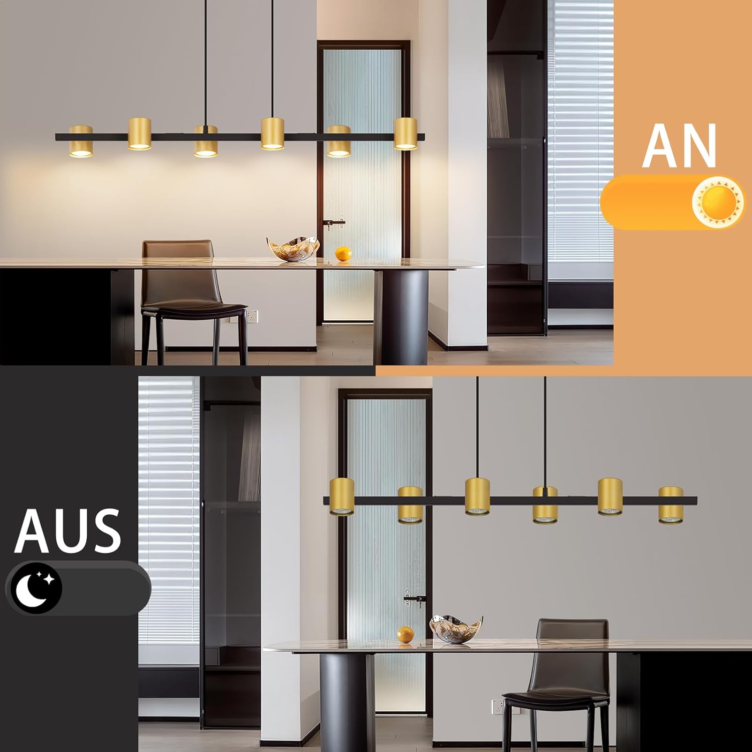 Thumbnail 6 de Kowanie Pendelleuchte Esstisch Hängelampe 6-flammig in Schwarz/Gold (GU10) – ohne Leuchtmittel