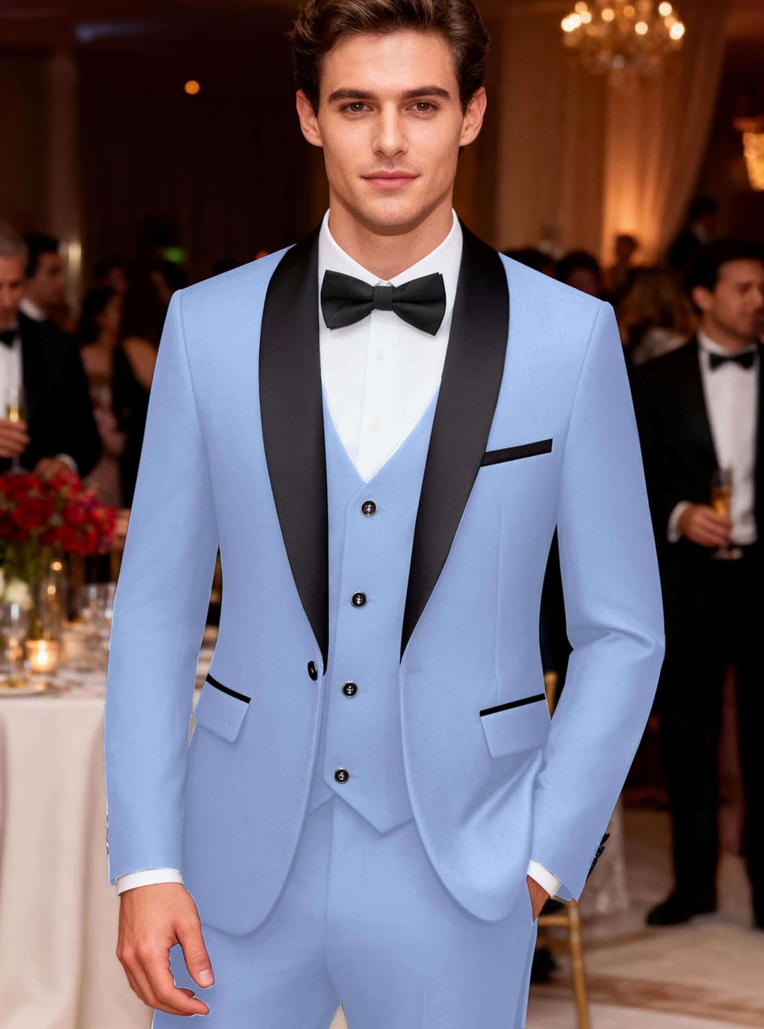 Thumbnail 1 de WULFUL Men's 3 Piece Slim Fit Tuxedo Set: Jacket, Vest & Pants