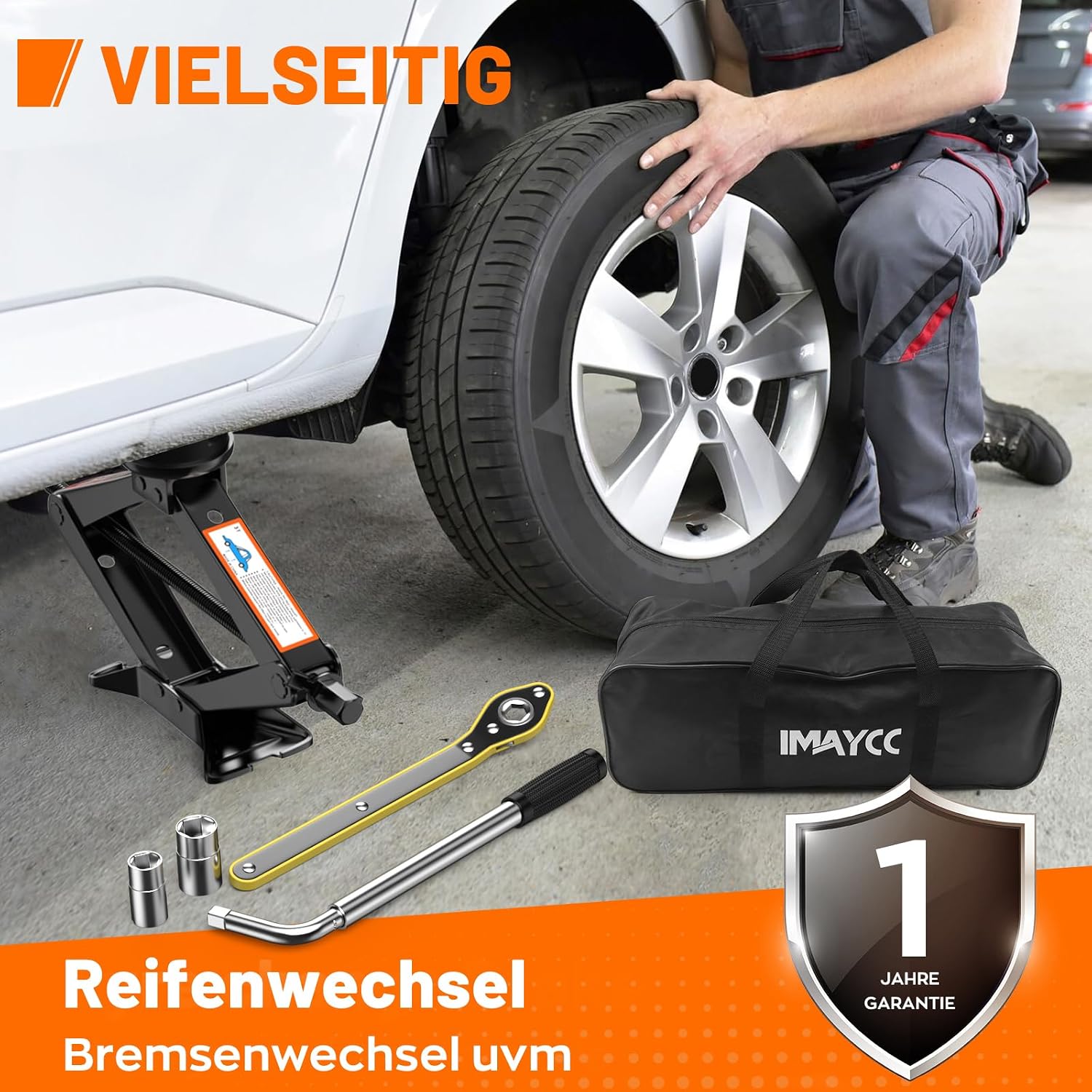 Thumbnail 6 de Universelle Wagenheber 3T — Neues Upgrade Scherenwagenheber-Set mit 2 Gummiauflagen, inkl. Radkreuzschlüssel und Notfallzubehör