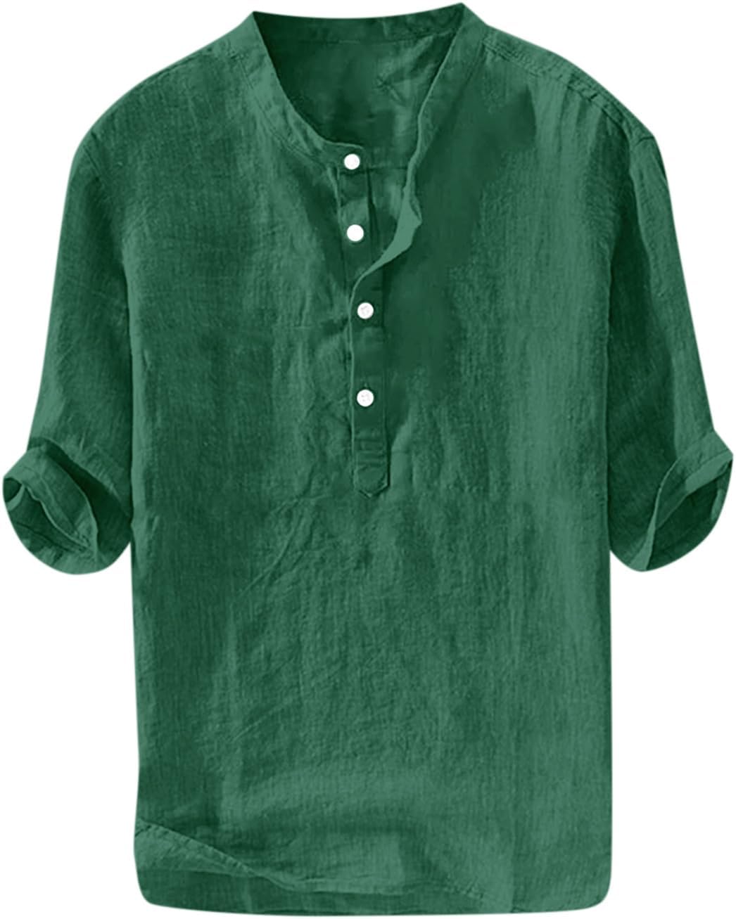 Detalle 2 de Ryannology Men's Linen Shirt – Casual Cotton 3/4 Sleeve Henley, Regular-Fit