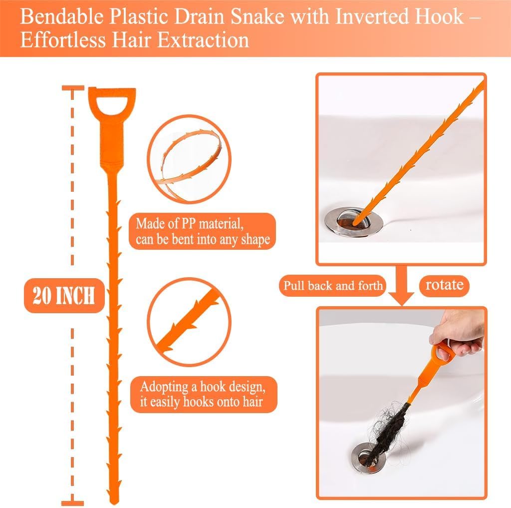 Detalle de Drain Snake Hair Drain Clog Remover Tool Set (flexible grabber claw, sink cleaner + spring snake)