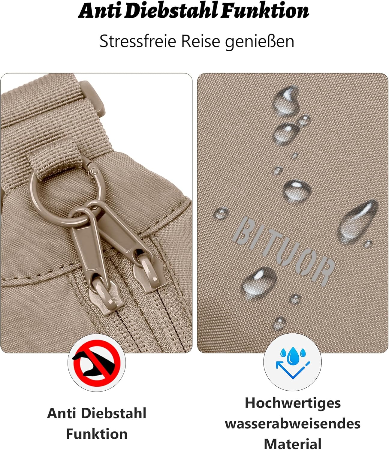 Thumbnail 4 de BITUOR Umhängetasche Halbmond Style – Wasserabweisend, Diebstahlschutz, für Damen & Herren, Schwarz