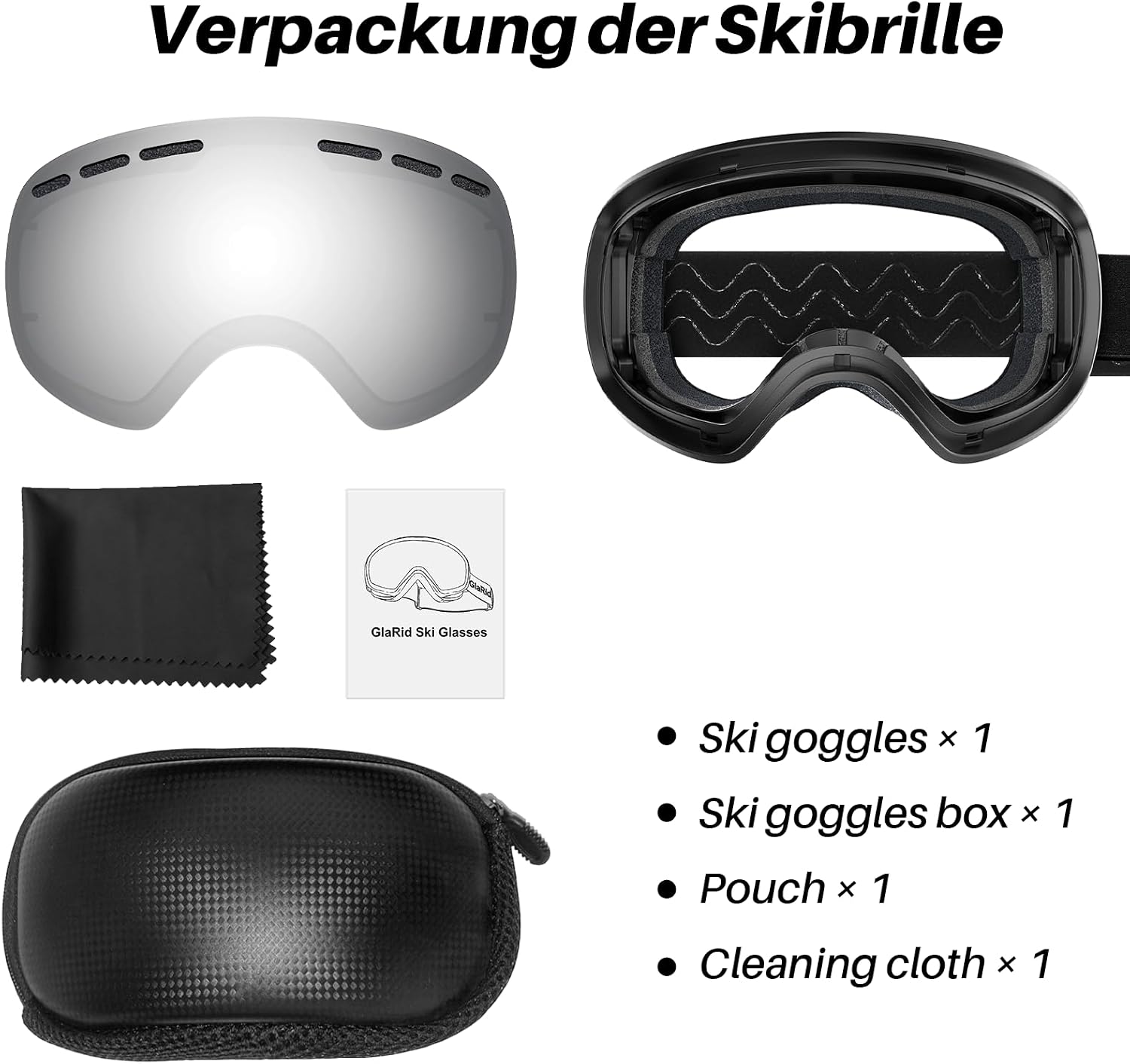 Detalle 2 de GlaRid Skibrille OTG Rahmungslose Snowboard Brille mit 100% UV400 Schutz – Schwarz