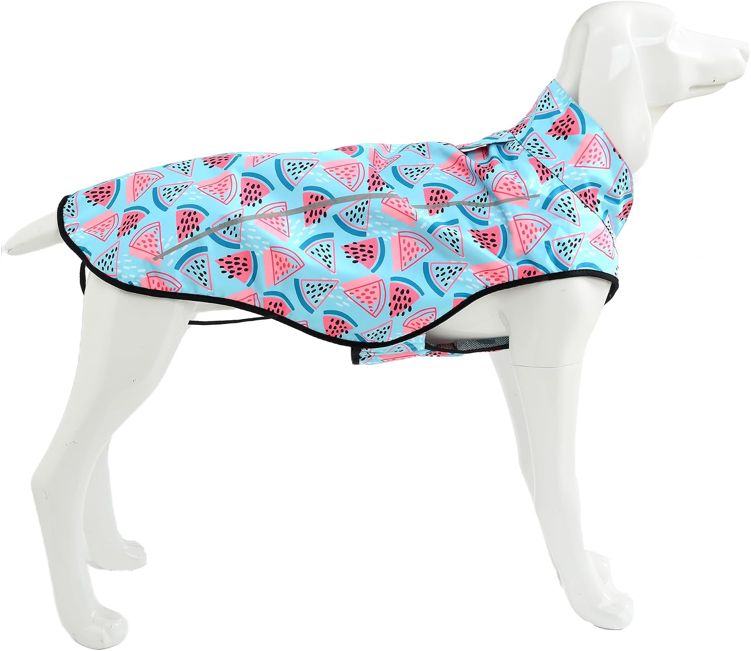Detalle de Mile High Life Dog Raincoat – Adjustable Waterproof Pet Jacket with Reflective Strip (Light Blue Watermelon, X-small)