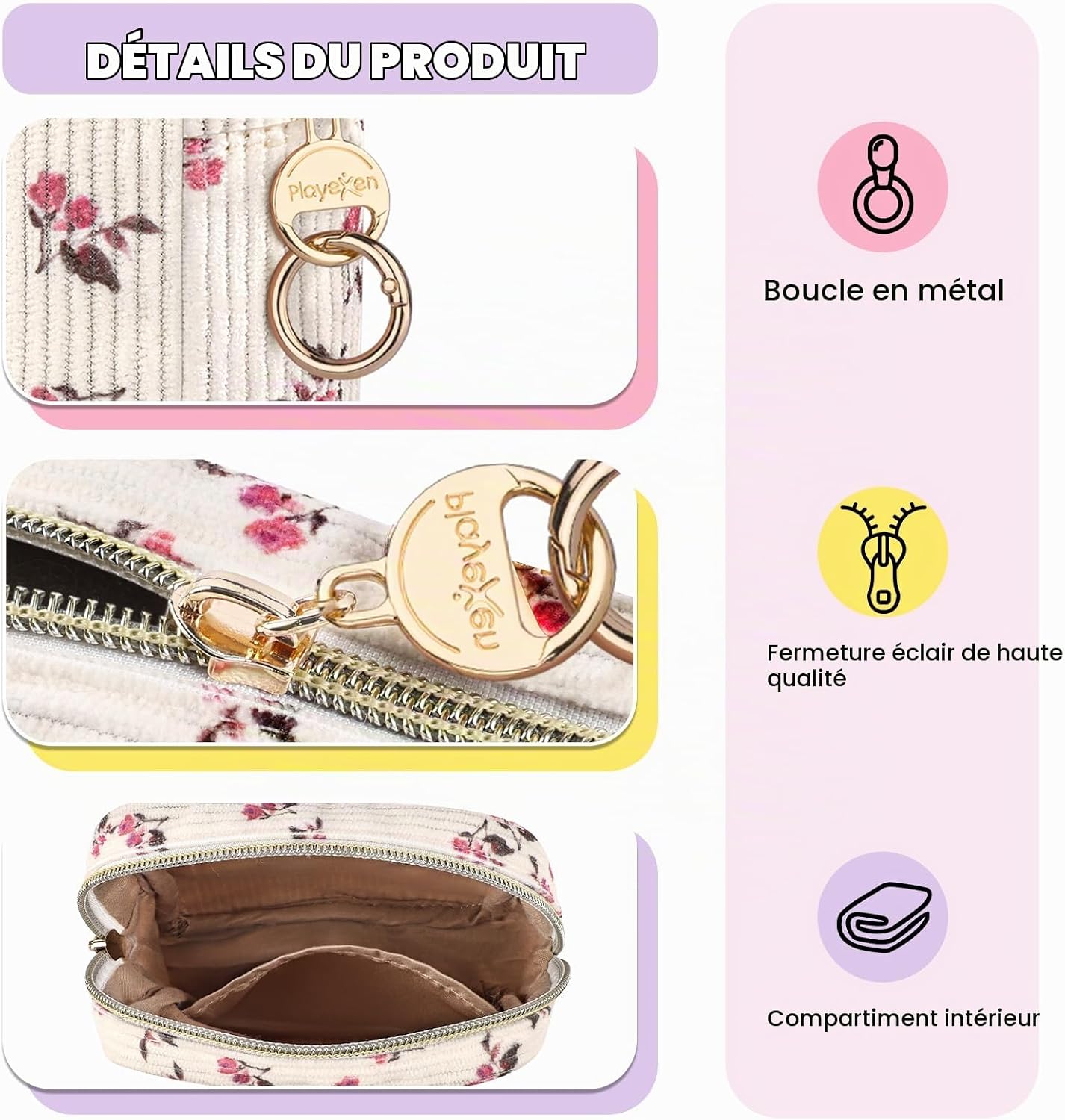 Detalle de Playexen PL0757-PK Flower Makeup-01 mini-make-uptasje met bloemenprint en rits