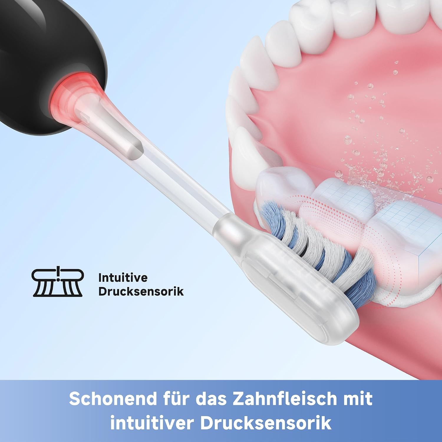 Detalle de Mova Fresh SweepDrive™ – Elektrische Zahnbürste, Schwarz, Typ-C Laden, 3-in-1 Bürstenkopf