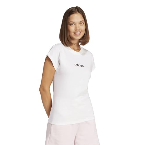 Detalle 2 de Adidas Mujer Essentials Linear Cotton Shirt – camiseta blanca con negro, talla M