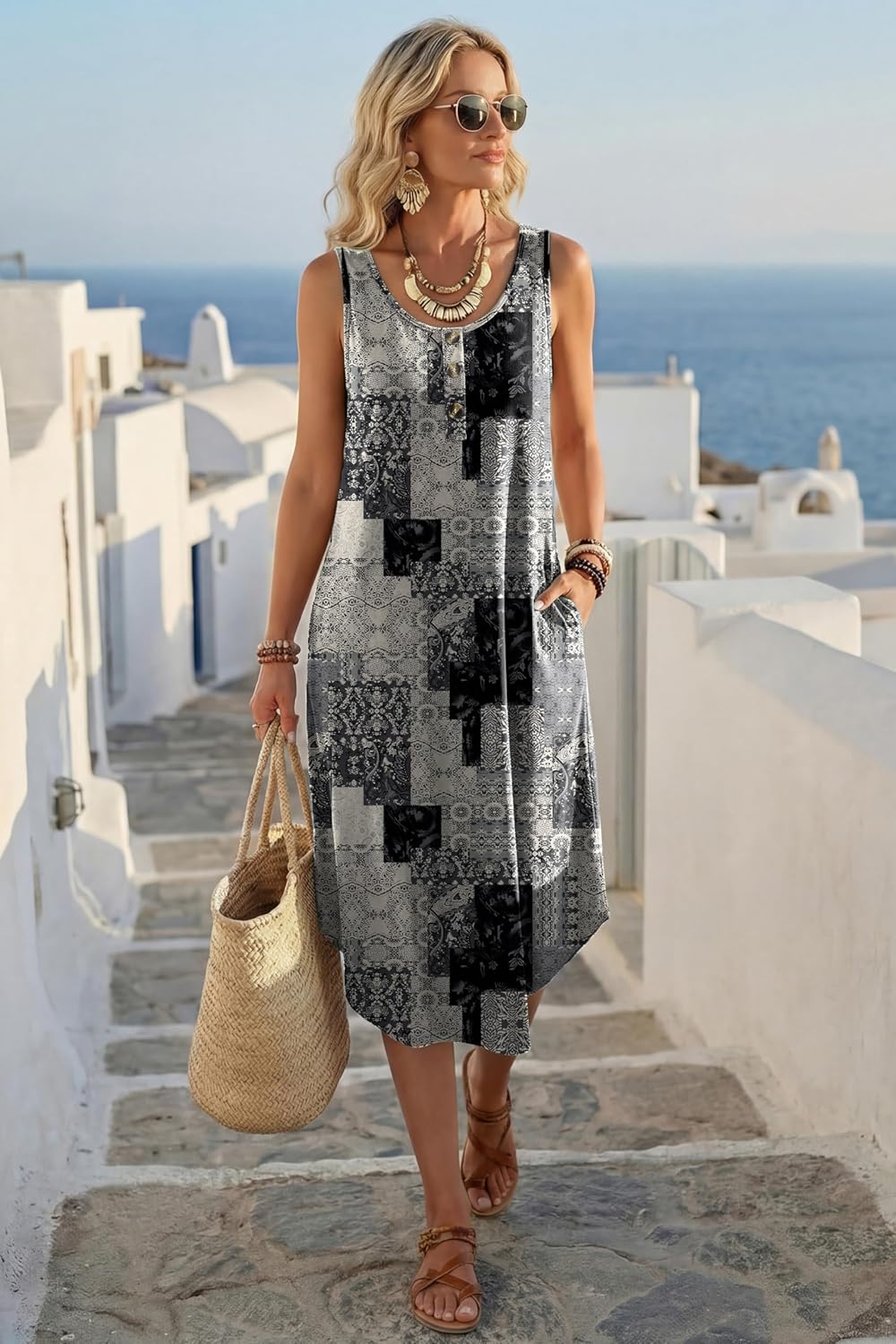 Thumbnail 1 de WIHOLL Summer Dresses for Women 2026 Button Front Sleeveless Midi Dress with Pockets