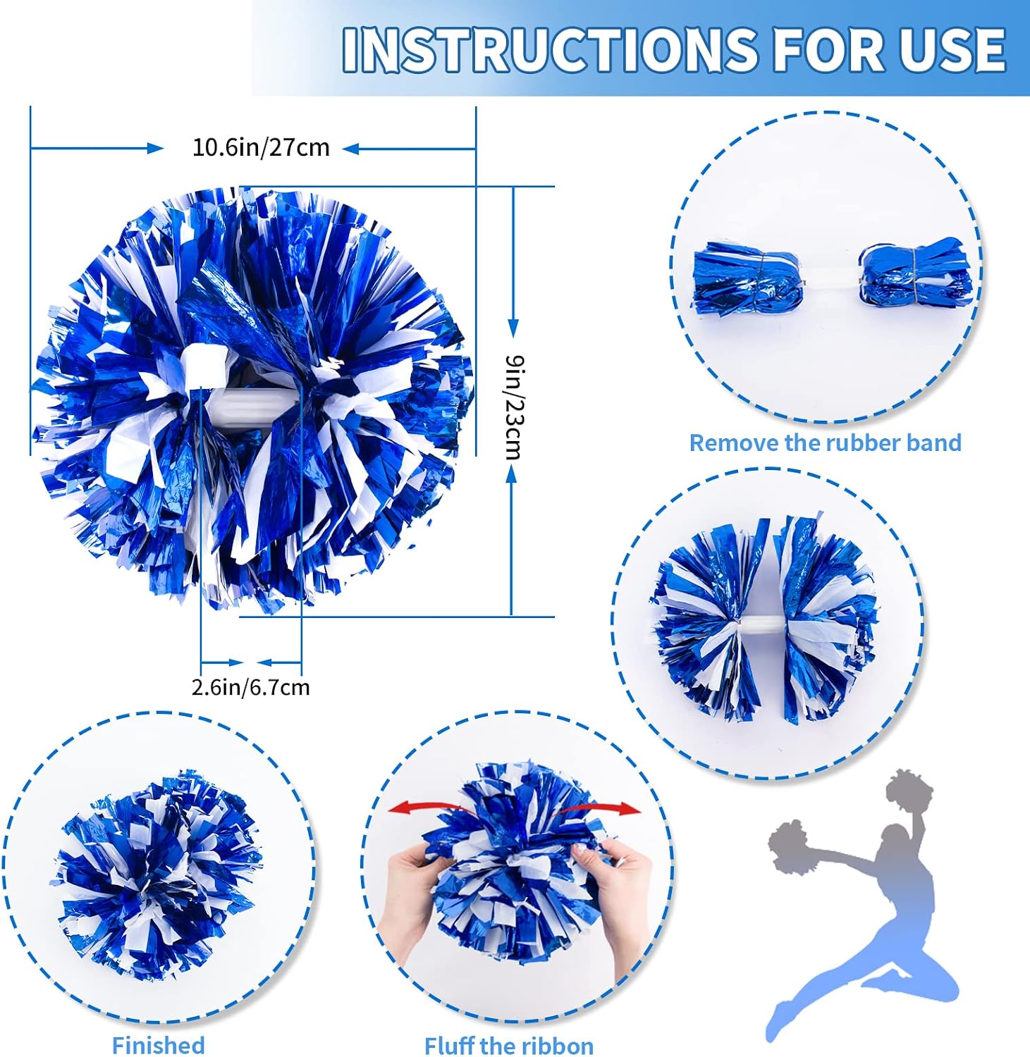 Detalle 2 de CREATIEE-PRO Metallic Cheerleading Pom Poms, 4-Piece Set with Handles