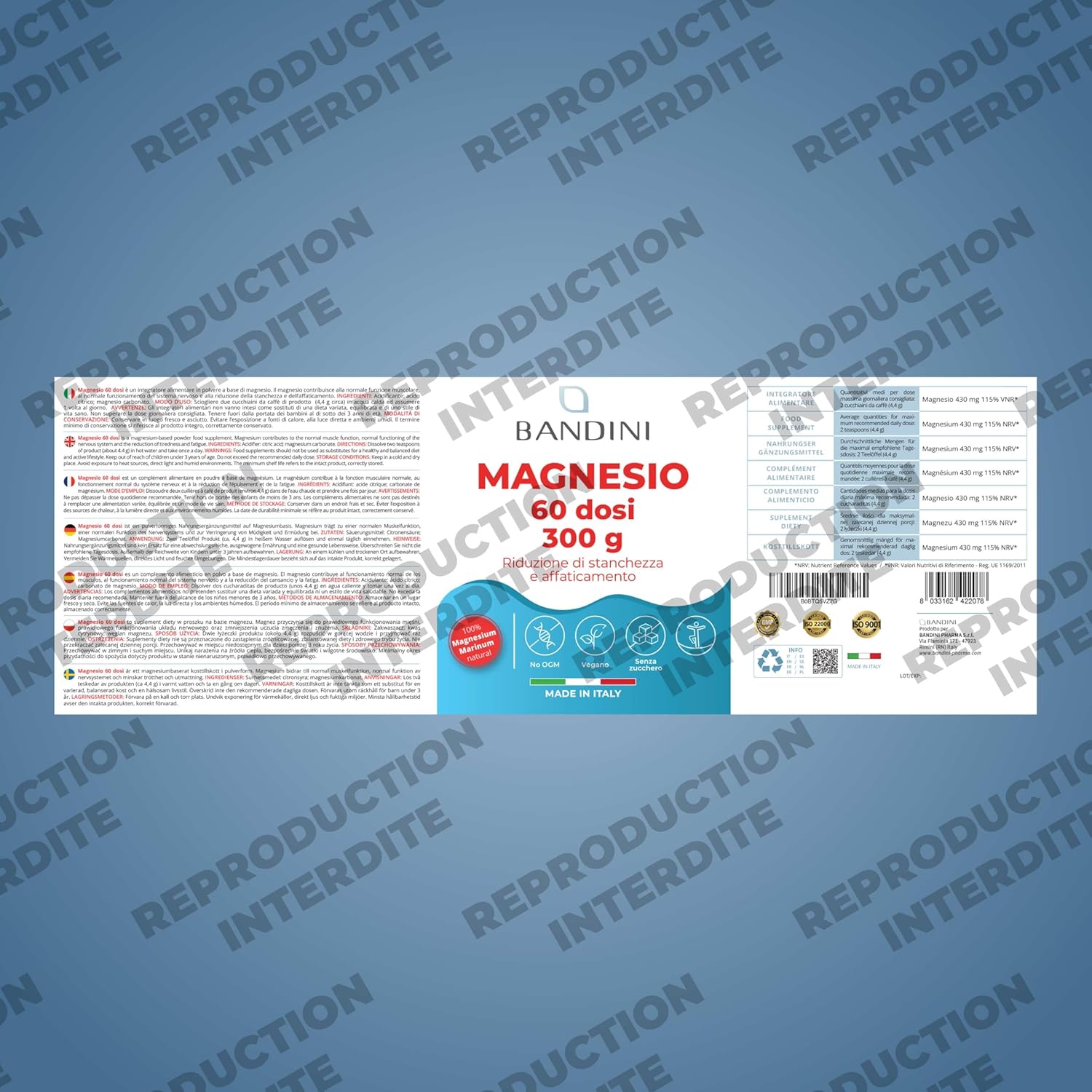 Detalle de Bandini® Magnésium en Poudre 300 g – Source de Citrate de Magnésium, sans OGM