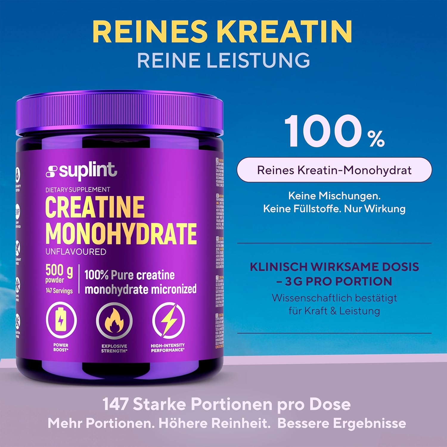 Detalle de Mikronisiertes Creatin Monohydrat Pulver 500 g