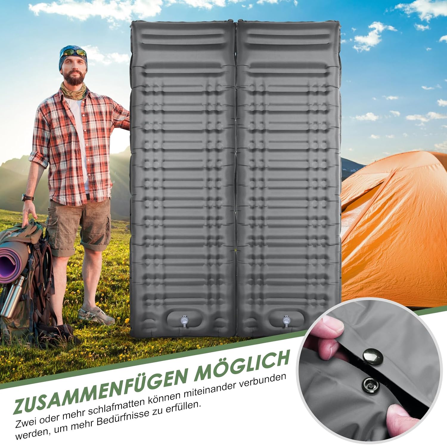 Thumbnail 4 de Arlierss Isomatte 12 cm Luftmatratze fürs Camping – mit Fußpresse, Pumpe und Kissen