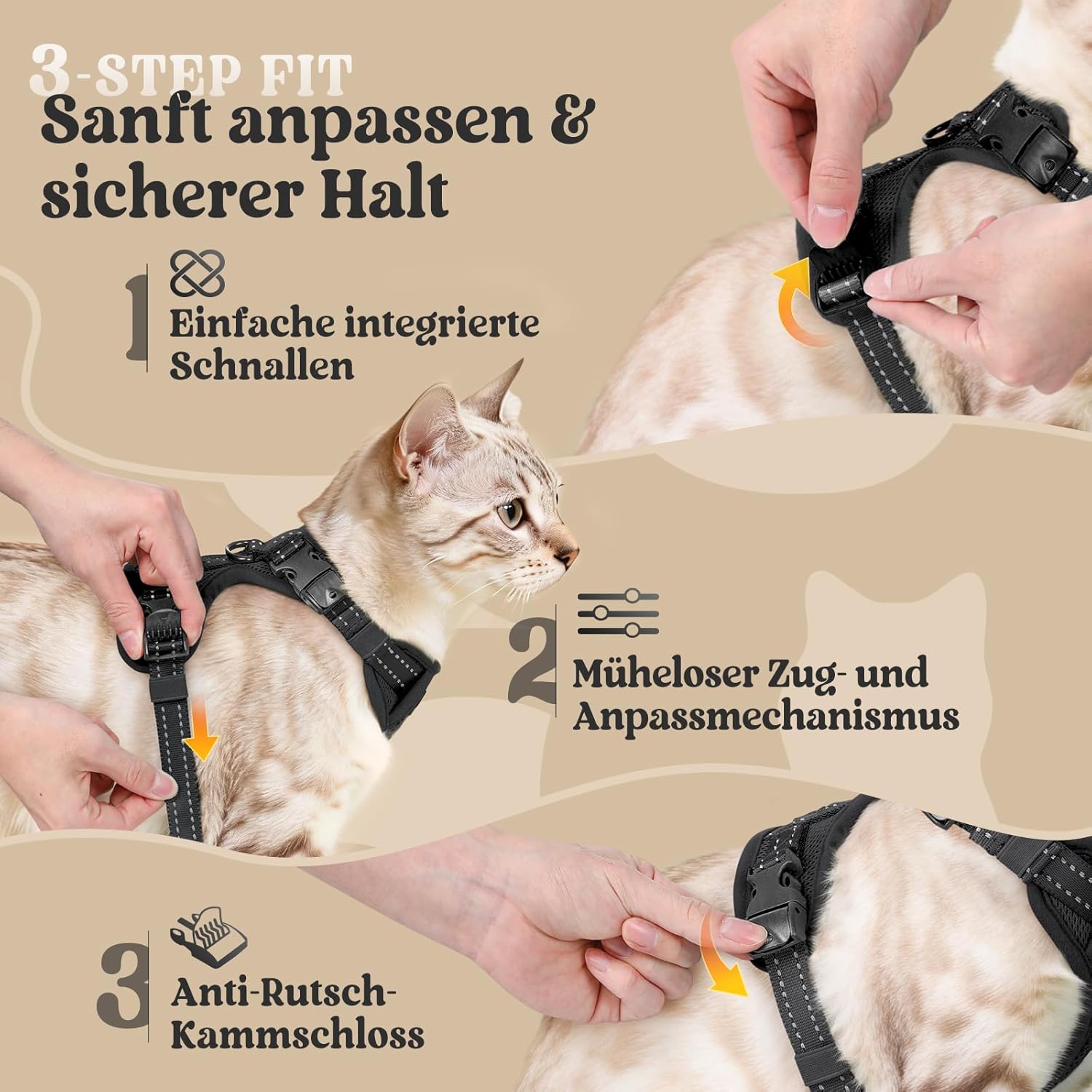 Detalle de rabbitgoo Katzengeschirr mit Leine, Ausbruchsicheres Brustgeschirr-Set (S) für Katzen, reflektierend, 3 Verstellbare Schnallen
