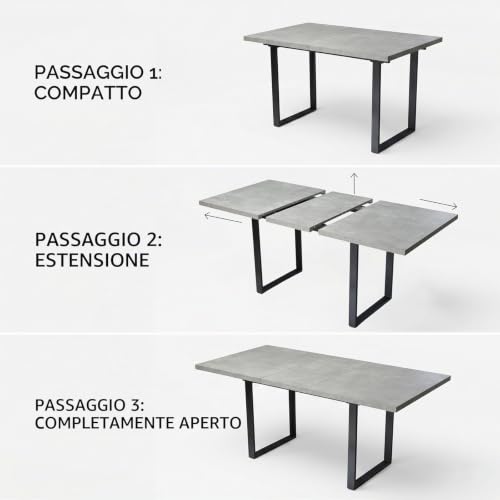 Thumbnail 6 de JIEXI Set da pranzo con tavolo allungabile 130-170 cm e 6 sedie grigie