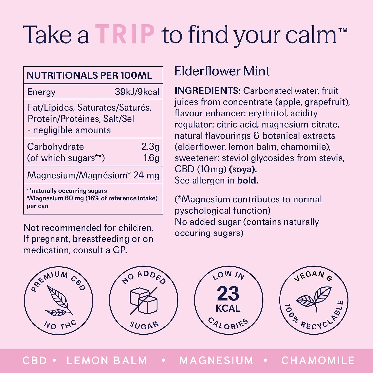 Thumbnail 6 de TRIP Sparkling Drink, Elderflower Mint – Low Calorie, Vegan CBD Seltzer (12 pack)
