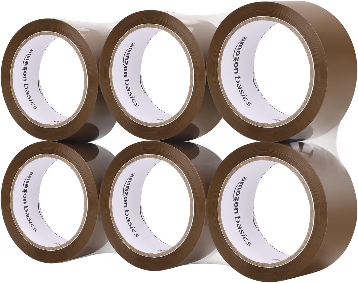 Amazon Basics Nastro adesivo per imballaggio 48 mm x 66 m, confezione da 6 rotoli