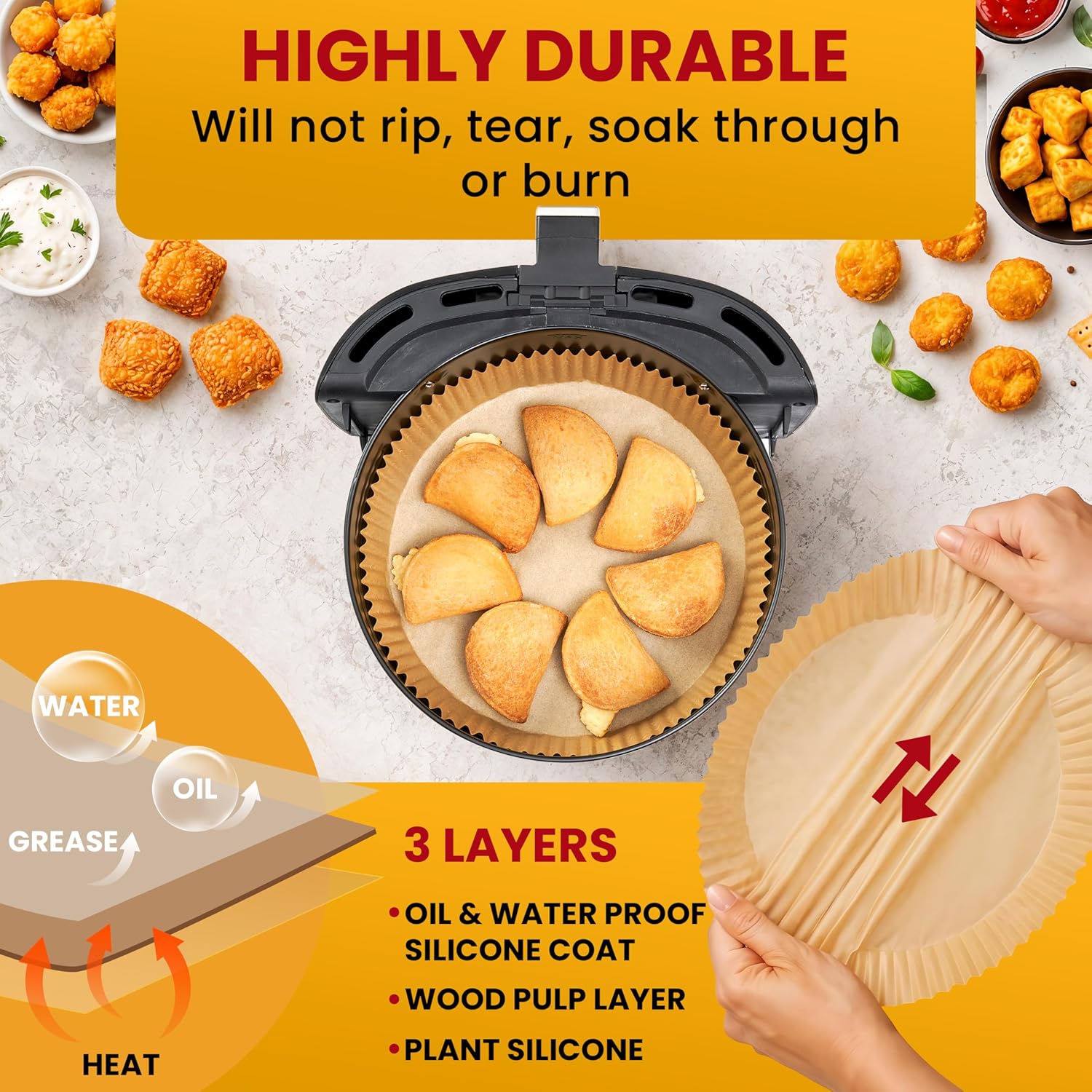 Detalle 2 de Baker's Signature Air Fryer Liners 125 pcs 🍽