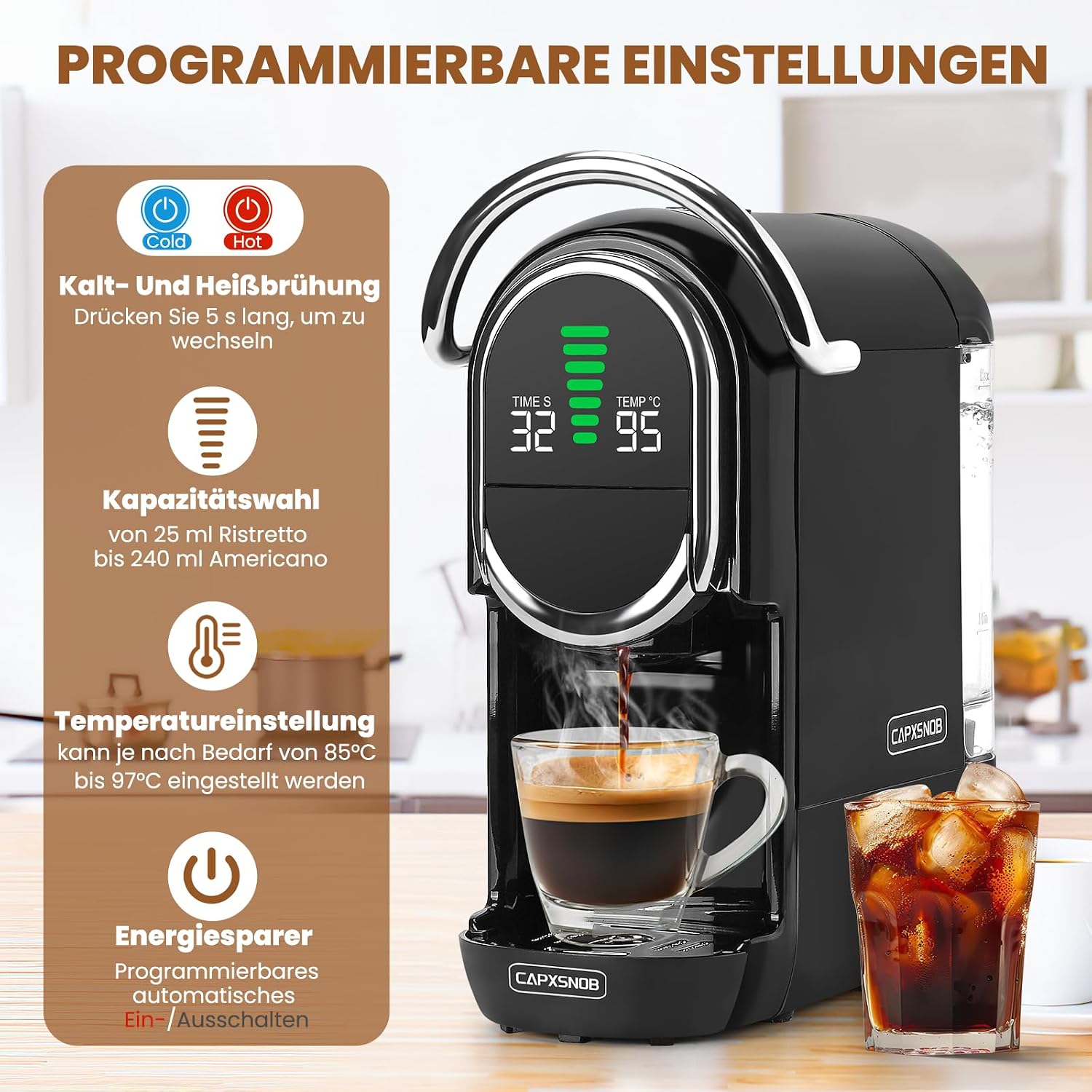 Thumbnail 6 de Magician1 Mini 5in1 Kapselmaschine für Nespresso & Co. (20 bar, 1450 W, LED-Display, Heiß-/Kalt-Modus)
