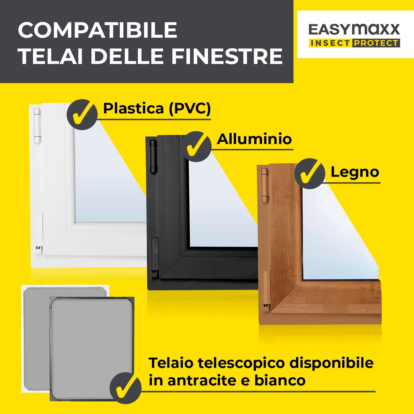 Thumbnail 4 de EASYmaxx Insect Protect zanzariera telescopica per finestre con telaio premontato, bianco