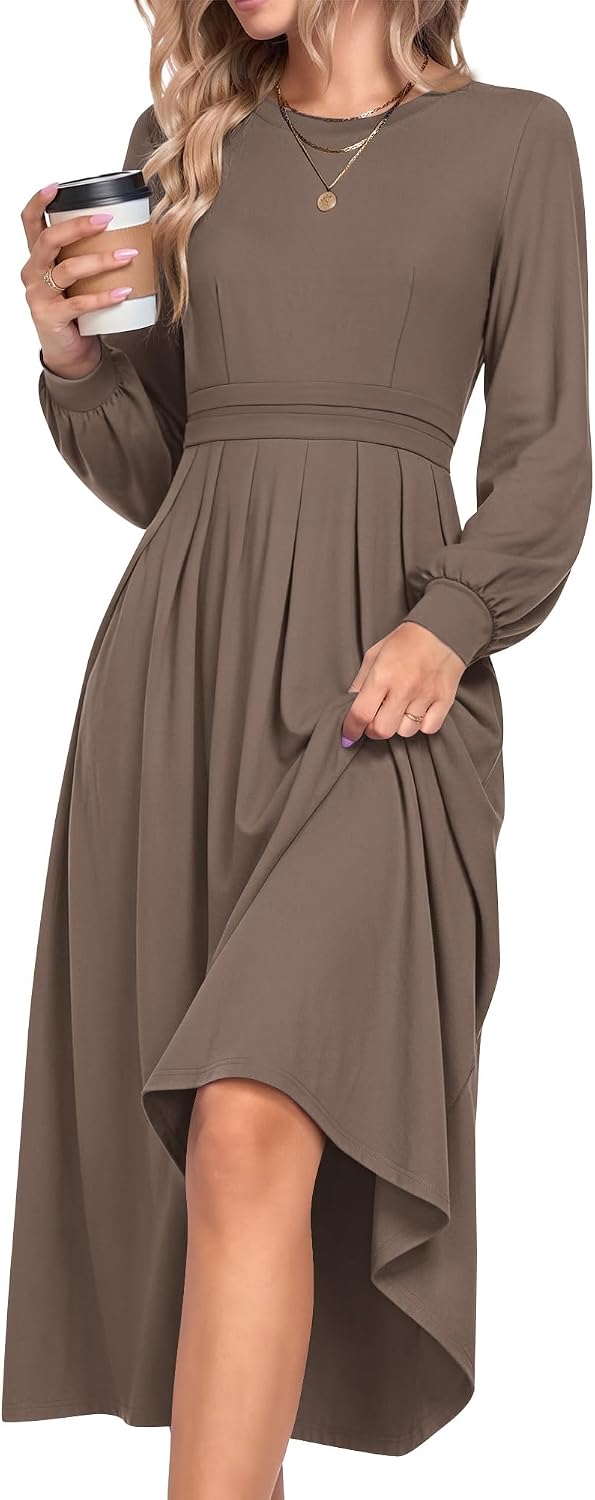 Detalle de MOLERANI Women's Long-Sleeve Maxi Dress with Pockets, High Waist and A-Line Knit
